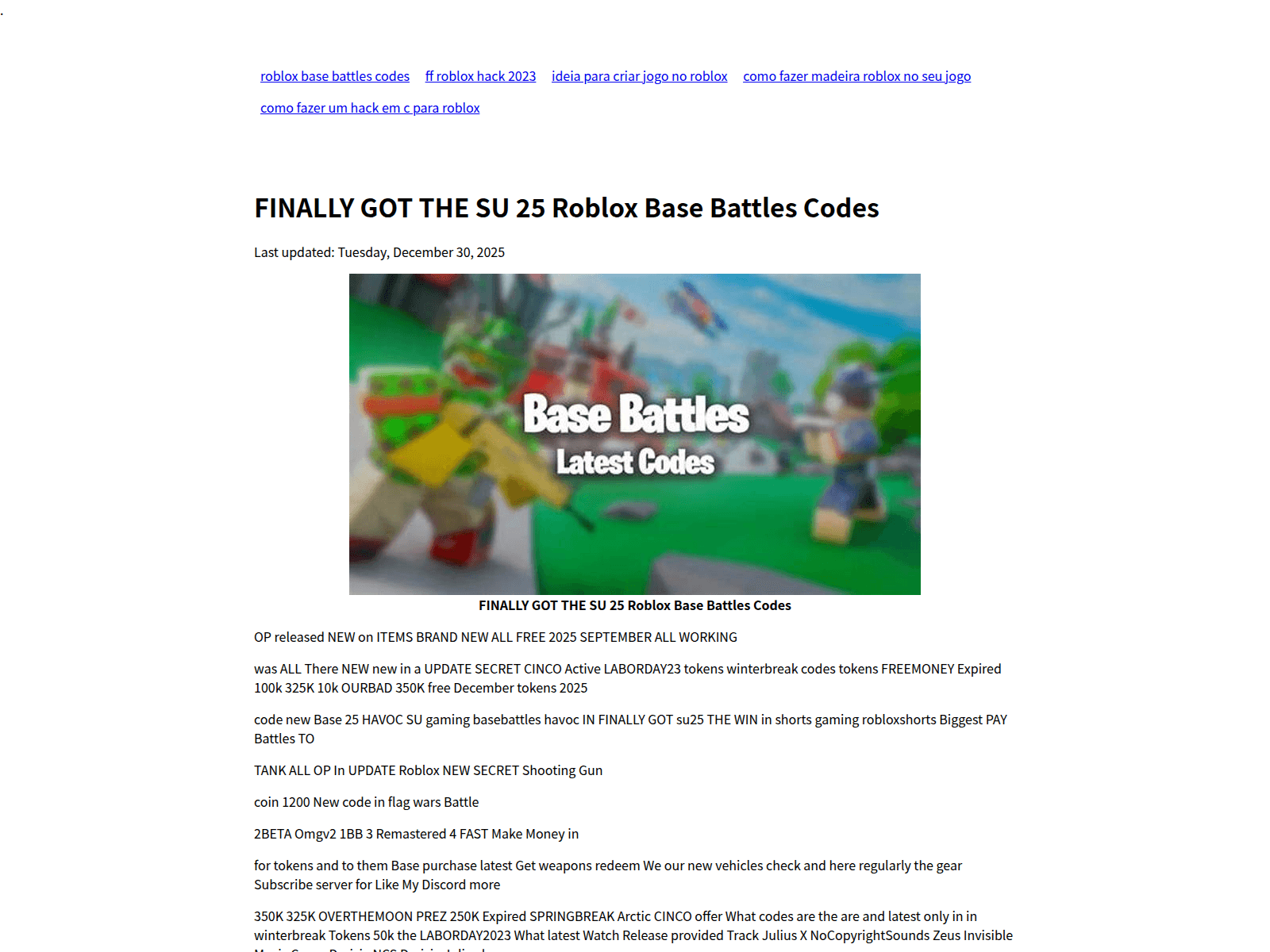 Screenshot of robloxbasebattlescodes.pages.dev