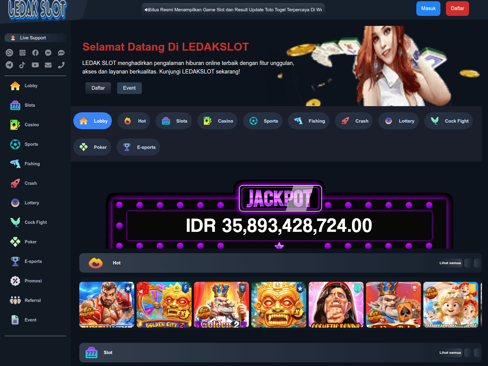 Screenshot of www.ledakslot.com