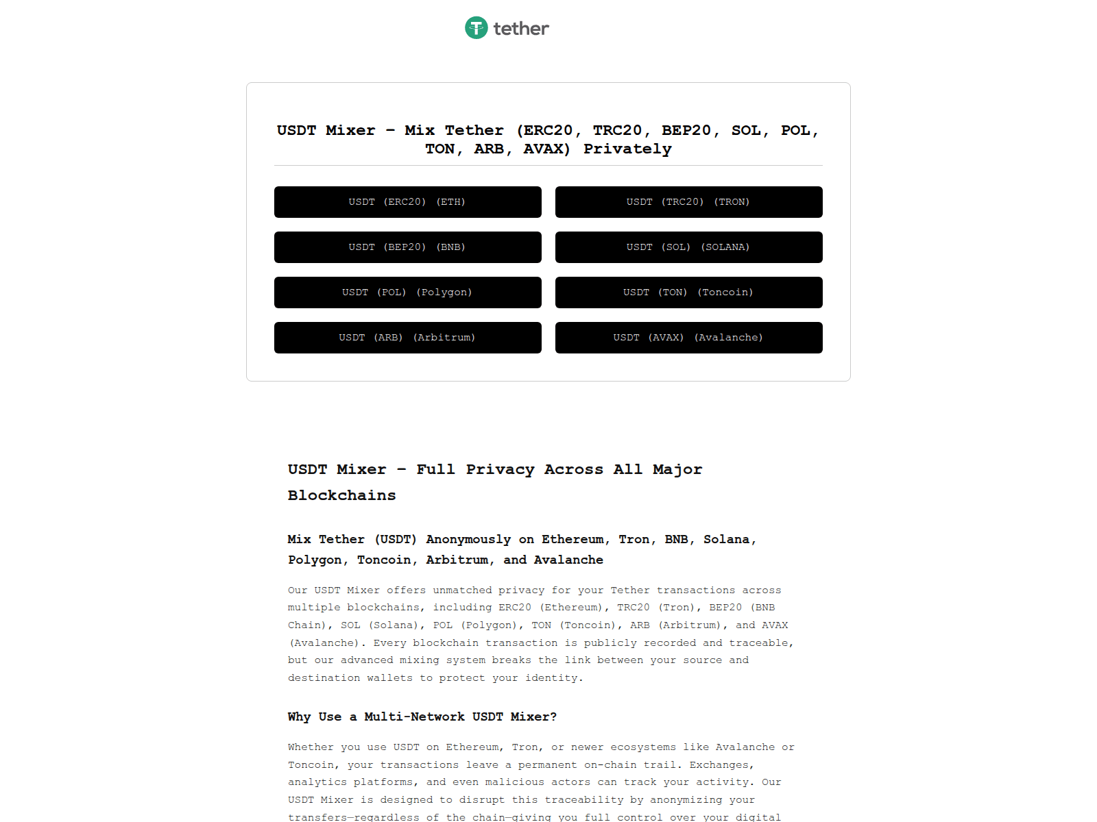 Screenshot of usdtxmixer.com