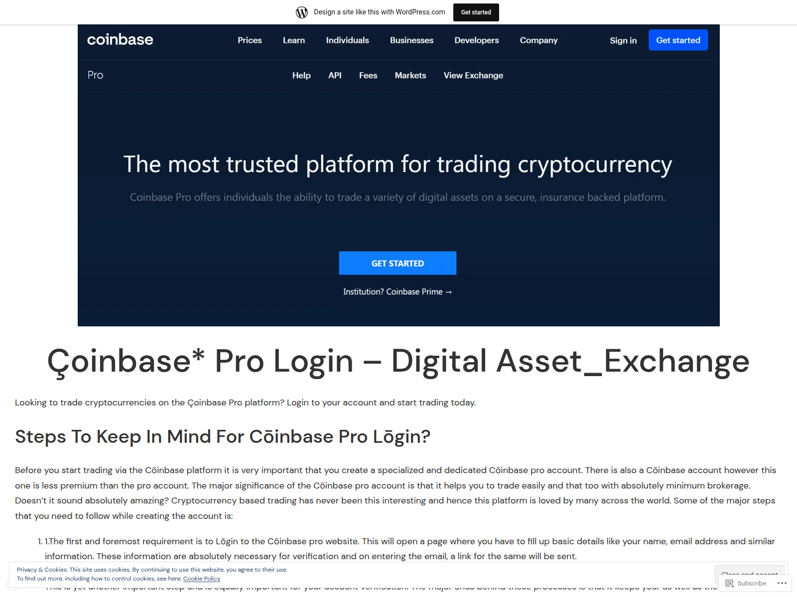 Screenshot of coinzbaseproslogen.wordpress.com
