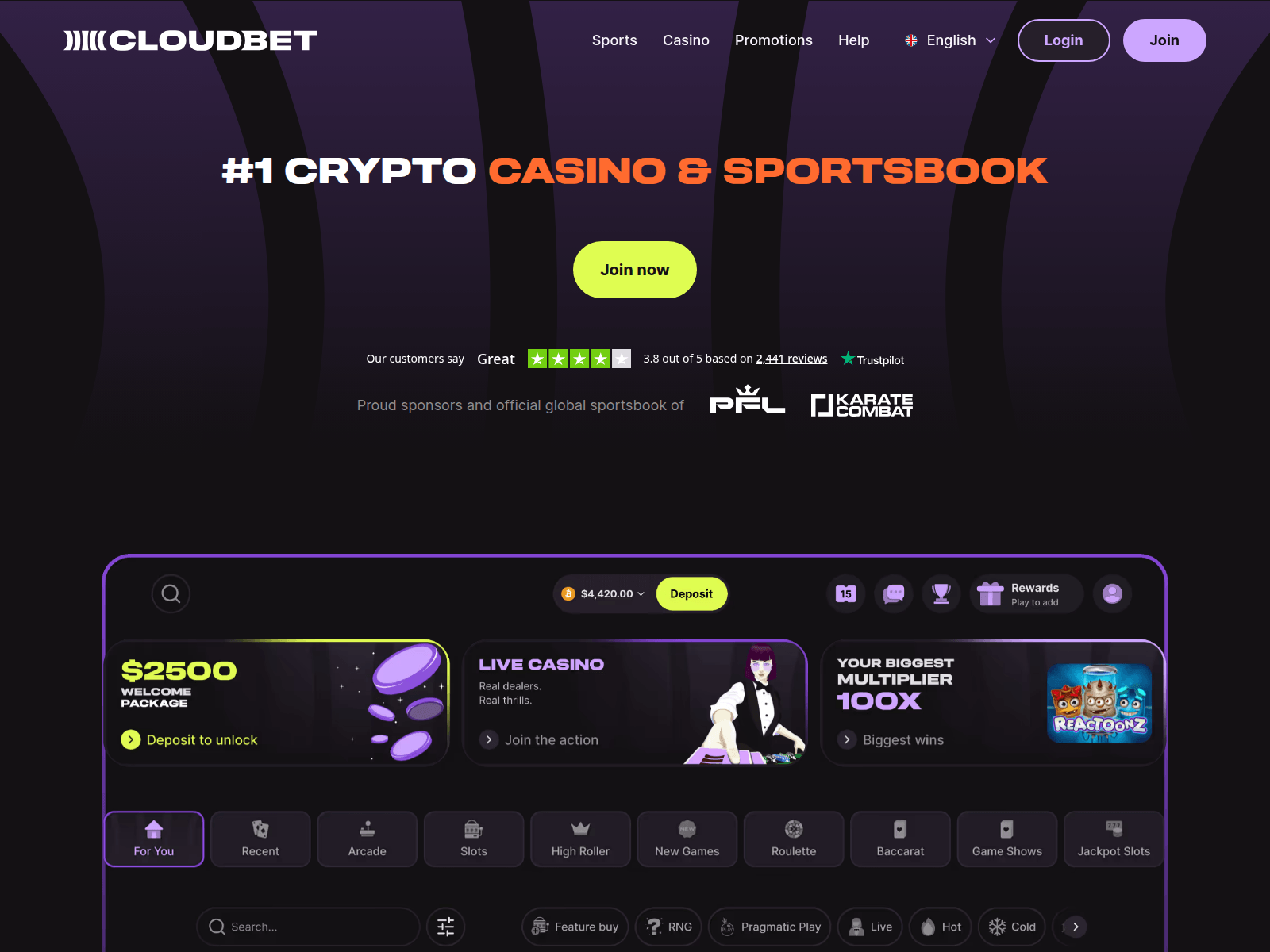 Screenshot of cloudbet.com
