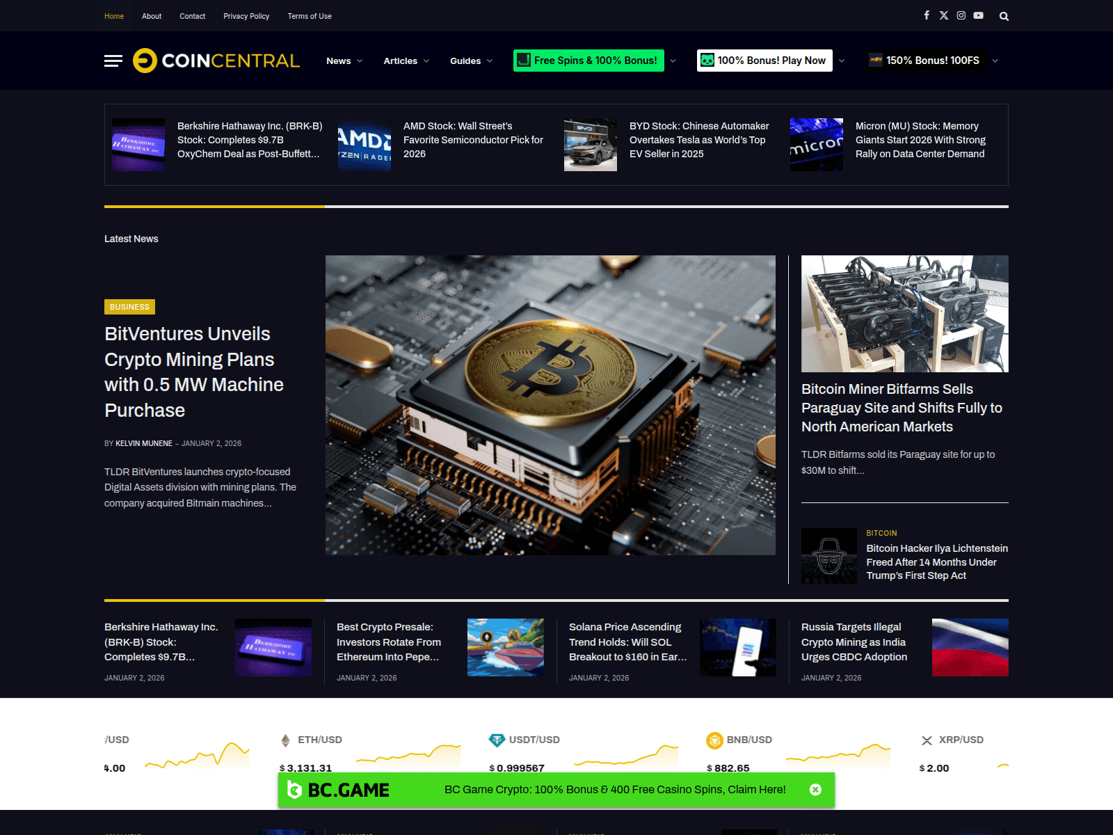 Screenshot of coincentral.com