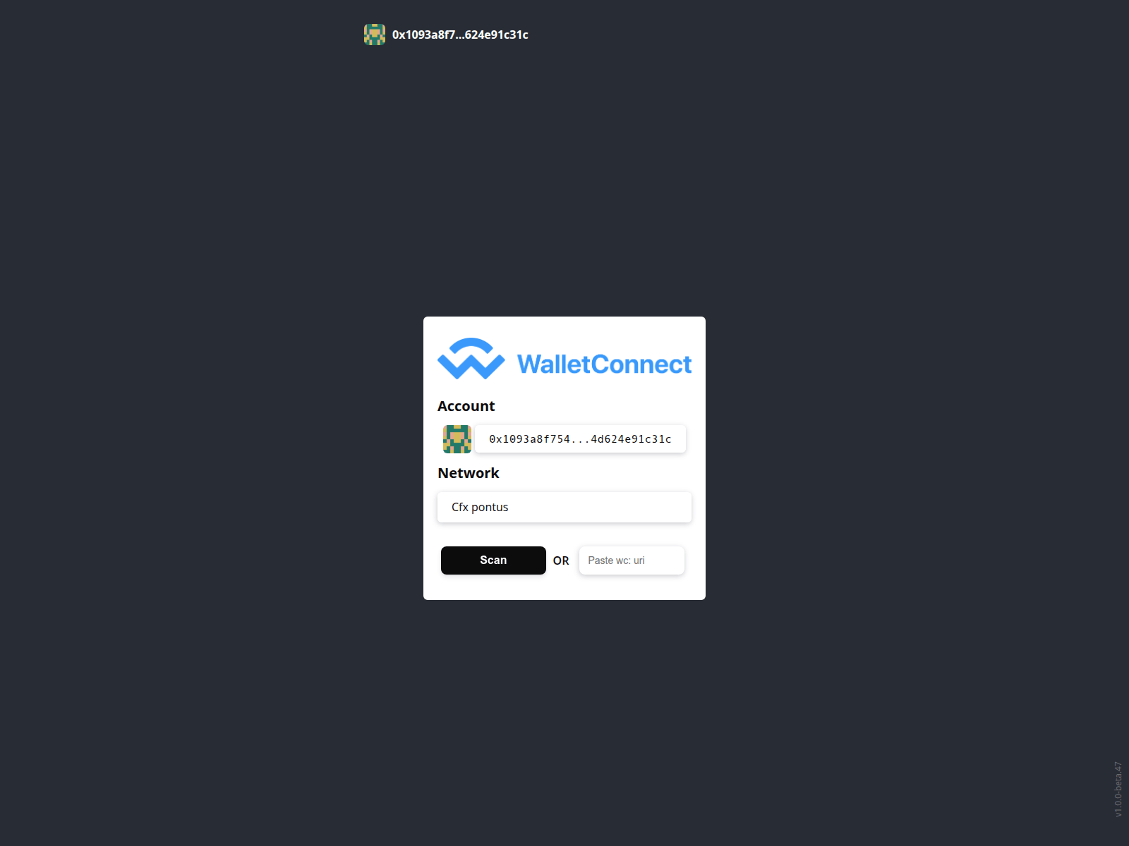 Screenshot of test-cfx-webwallet-connect.vercel.app