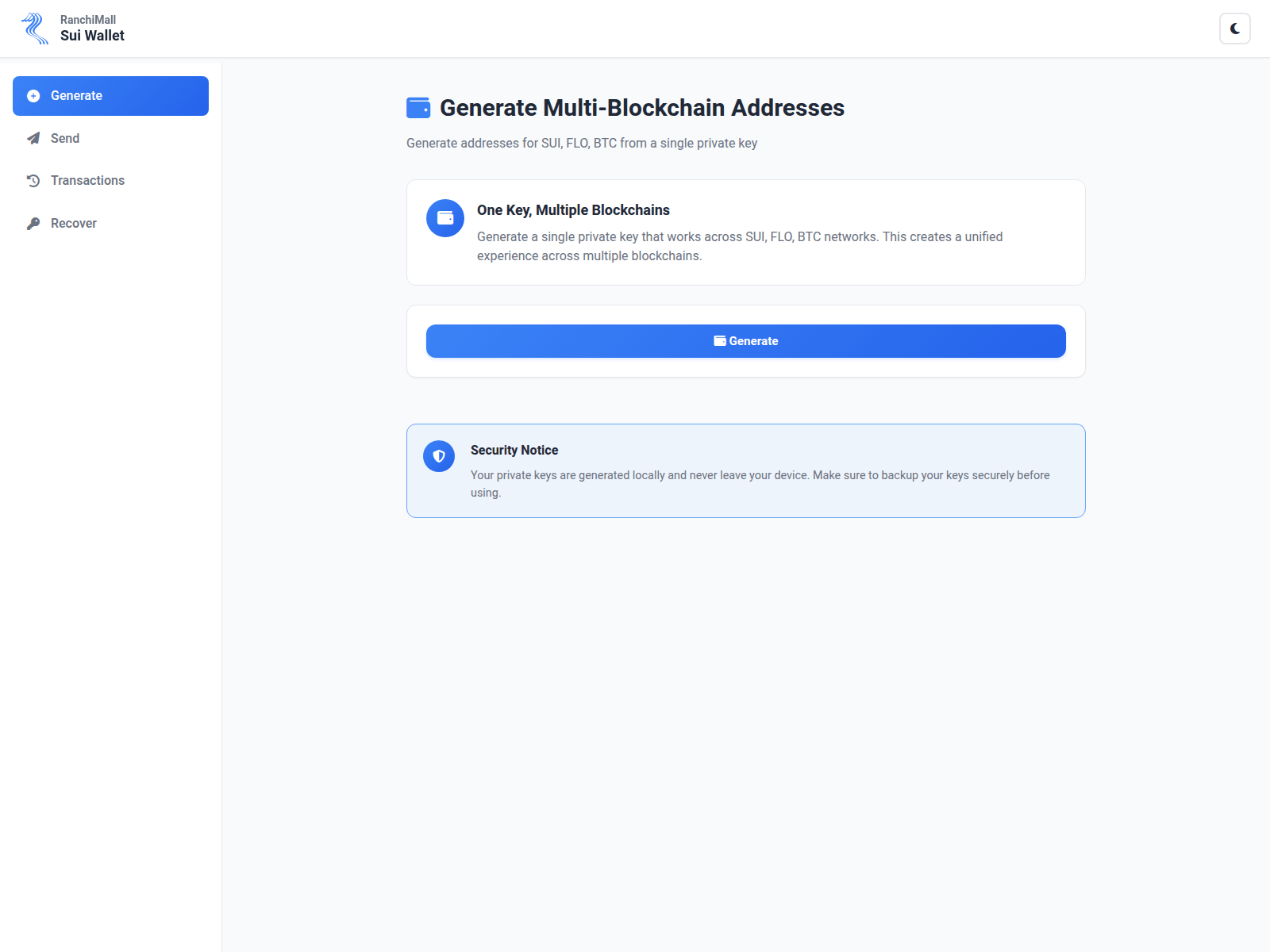 Screenshot of ranchimallsuiwallet.pages.dev