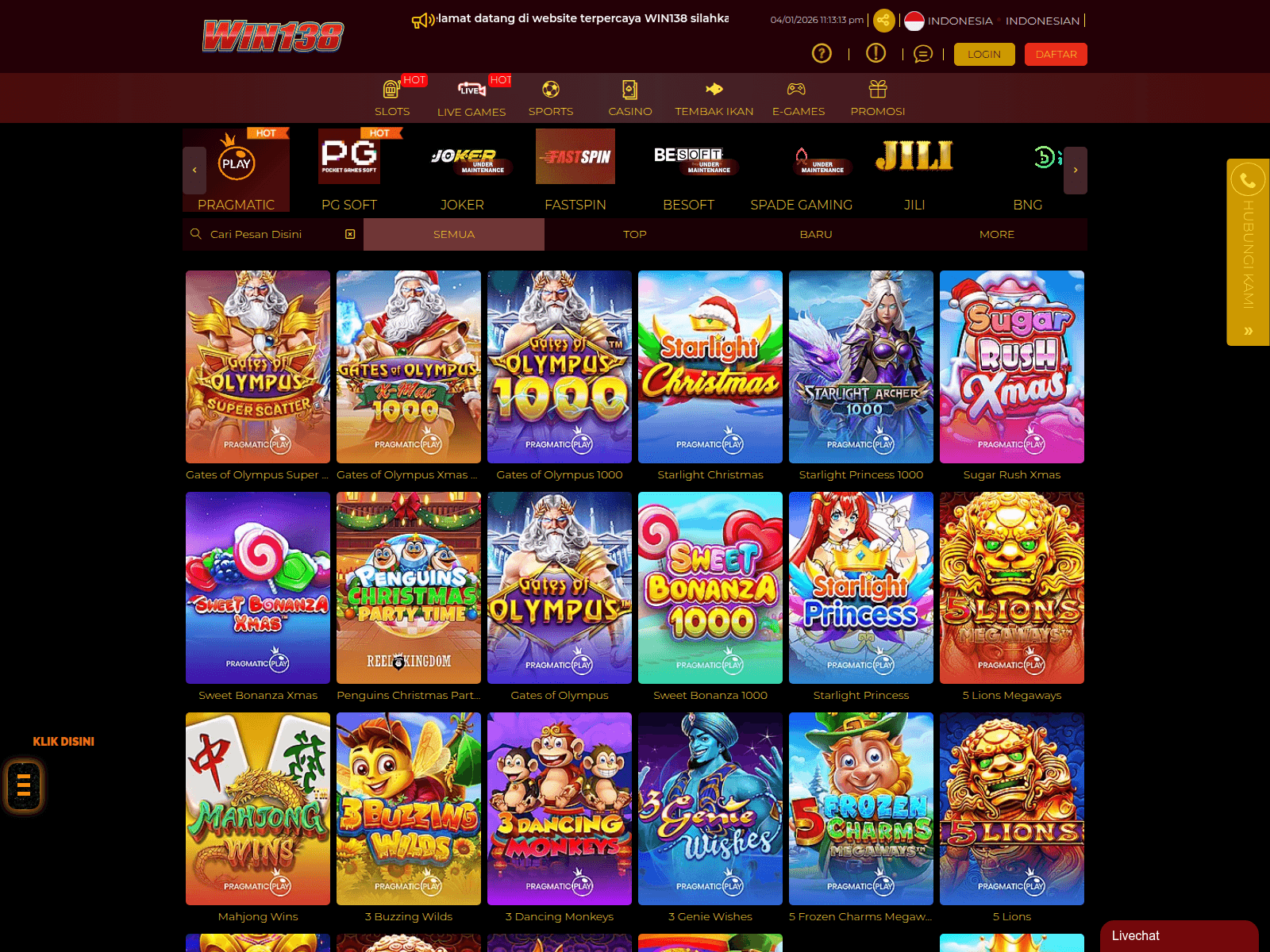 Screenshot of win138play.xyz/slots/pragmatic