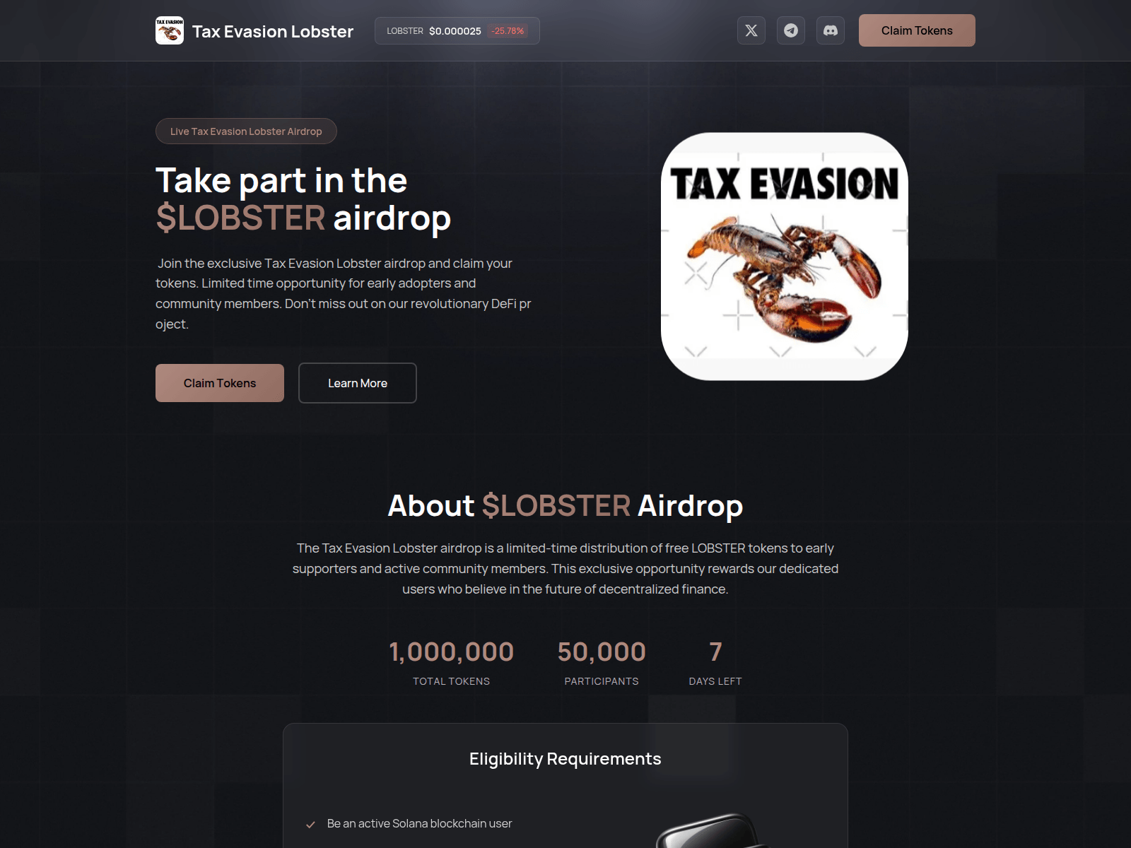 Screenshot of claim-lobster.xyz