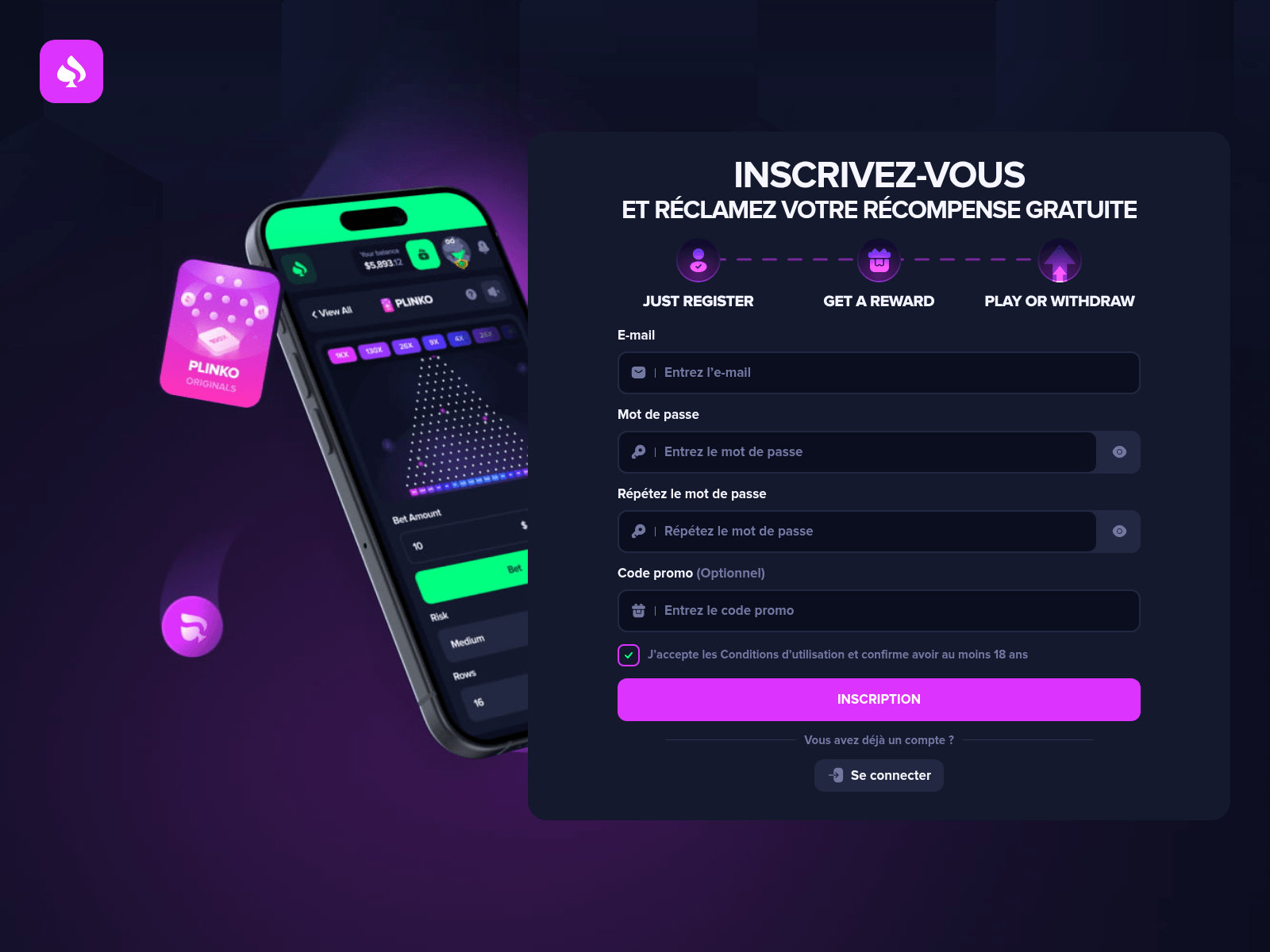 Screenshot of spinstack77.com