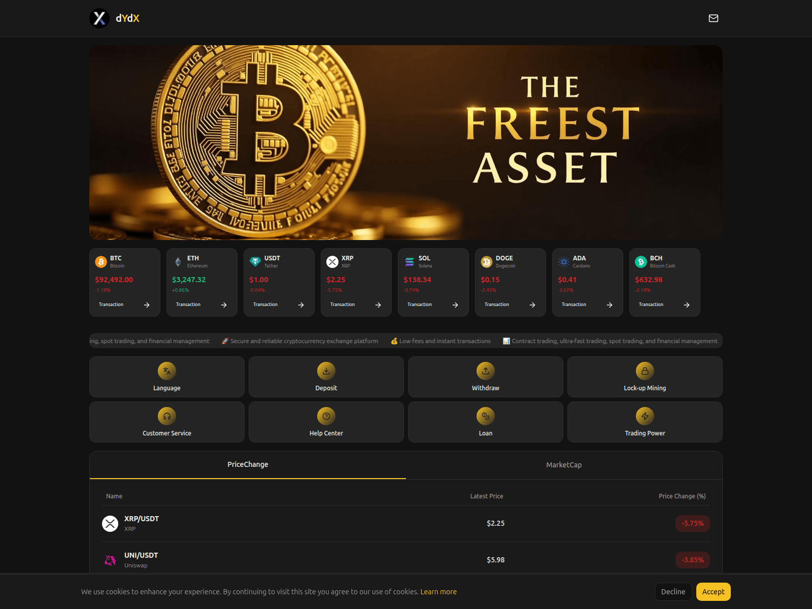 Screenshot of dydxtrades.com