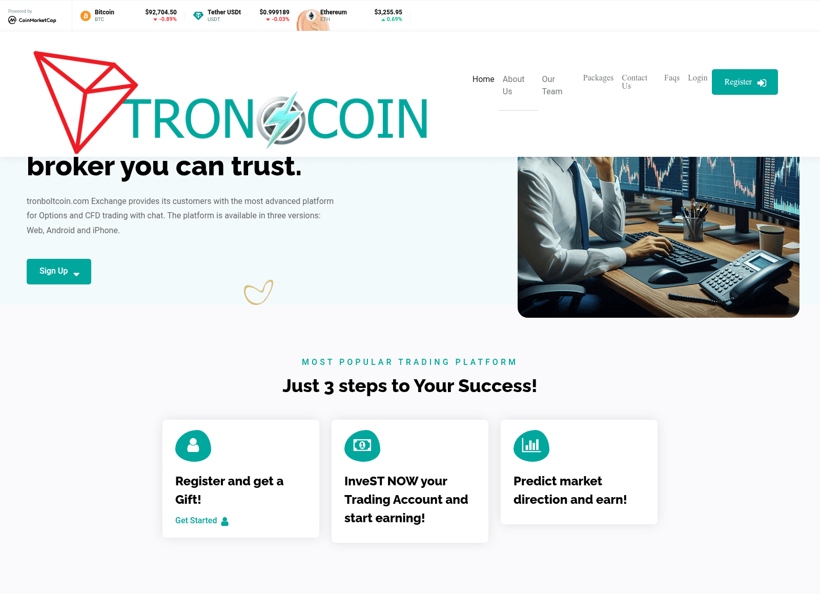 Screenshot of tronboltcoin.com