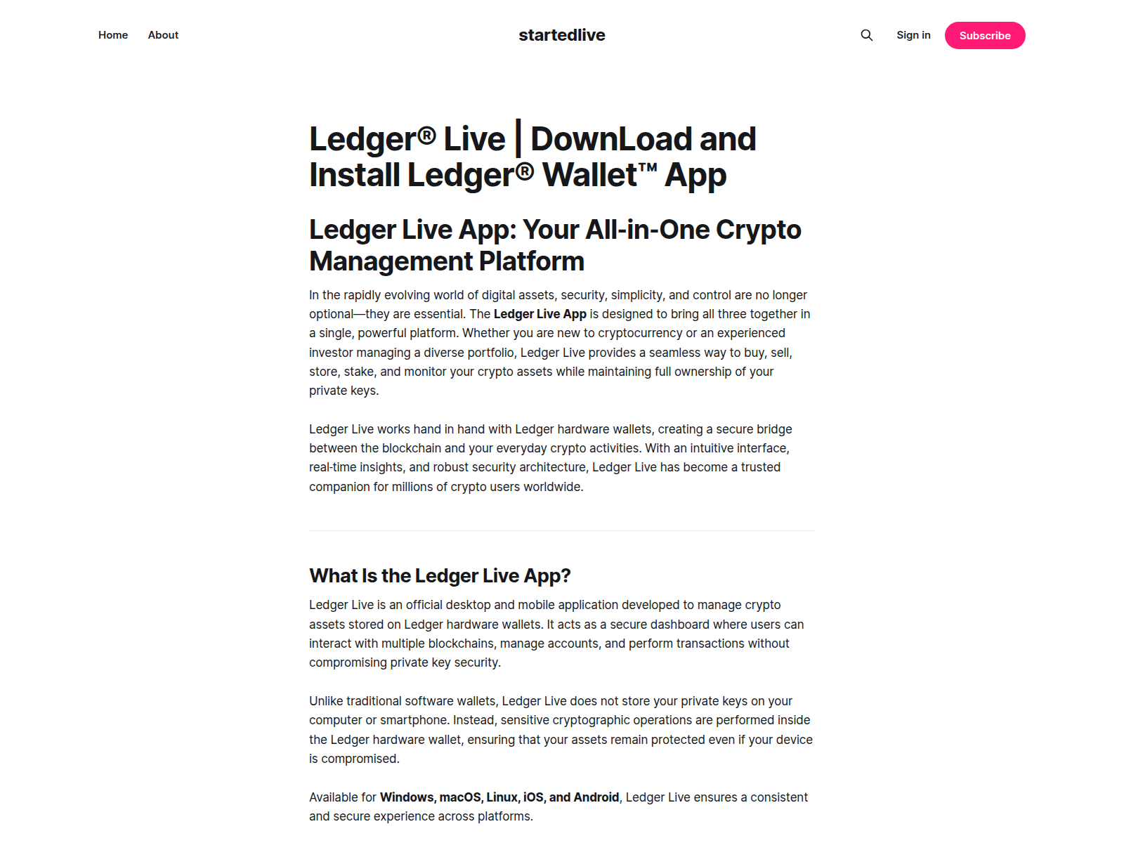 Screenshot of startedpages.ghost.io/en-desktop