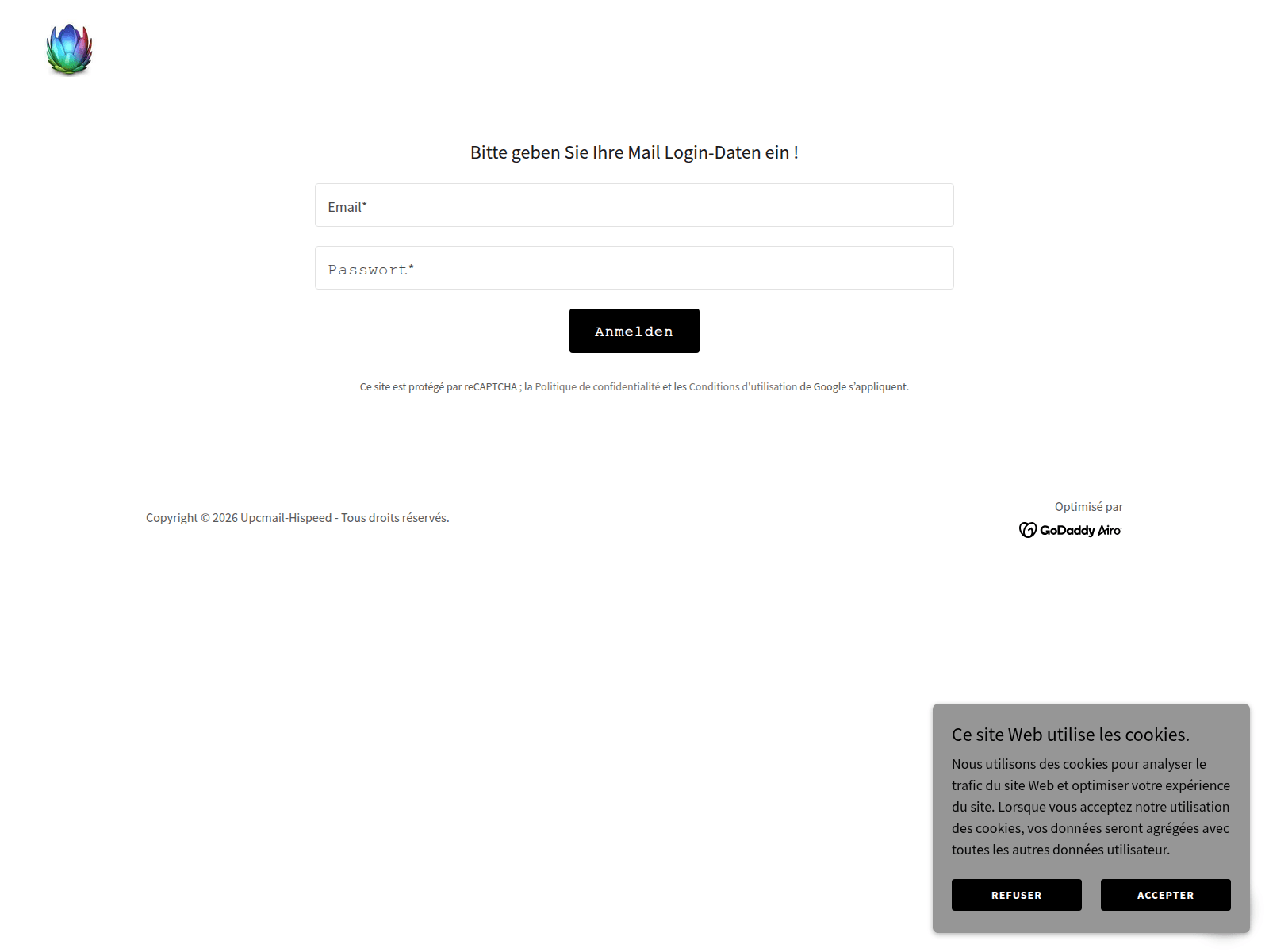 Screenshot of upcmail-hispeed.godaddysites.com