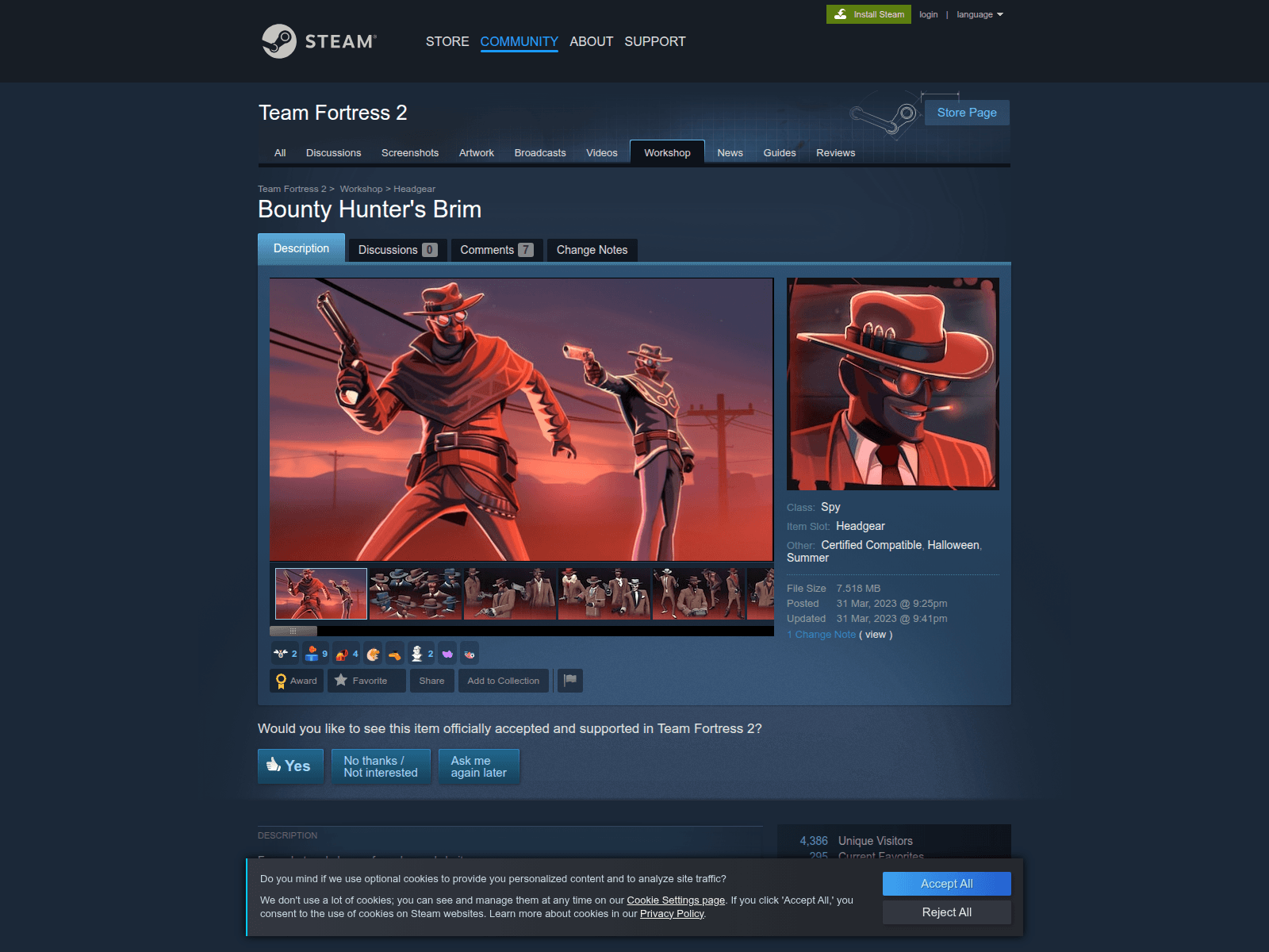 Screenshot of store.workshopvotedreview.com/sharedfiles/filesdetails/bounty_hunters_brim