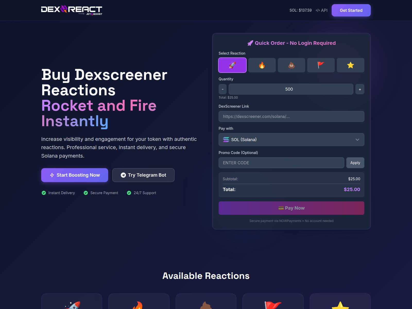 Screenshot of dexreaction.com