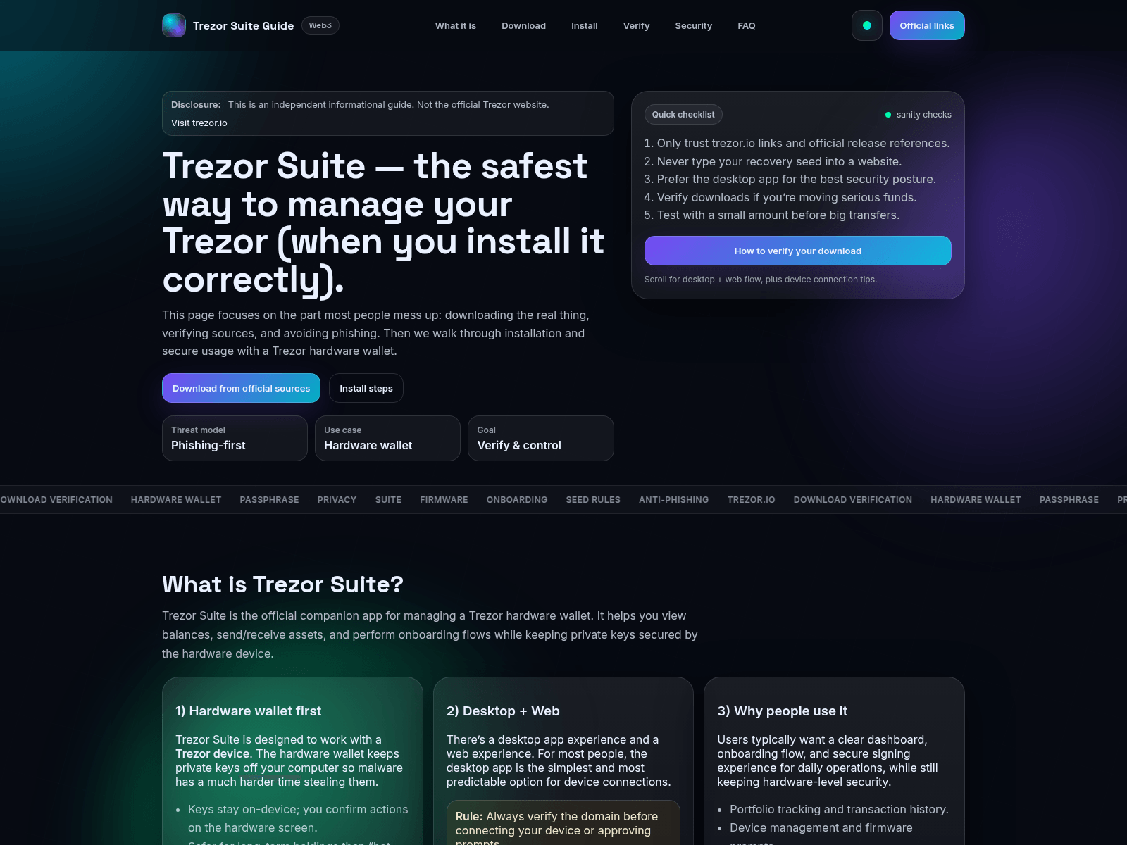 Screenshot of trezor-suite.us.com