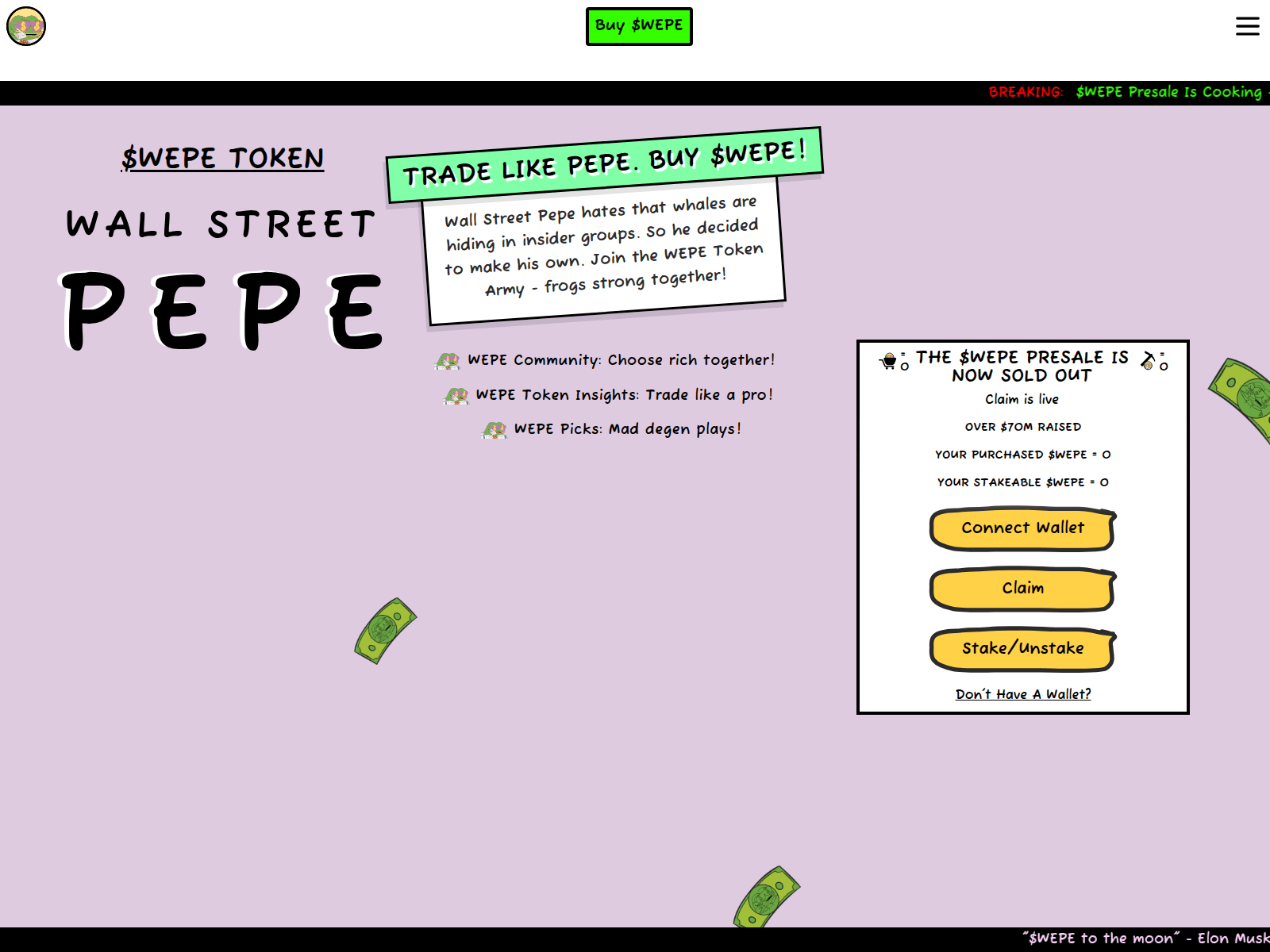 Screenshot of claim-wallstreetpepe.app