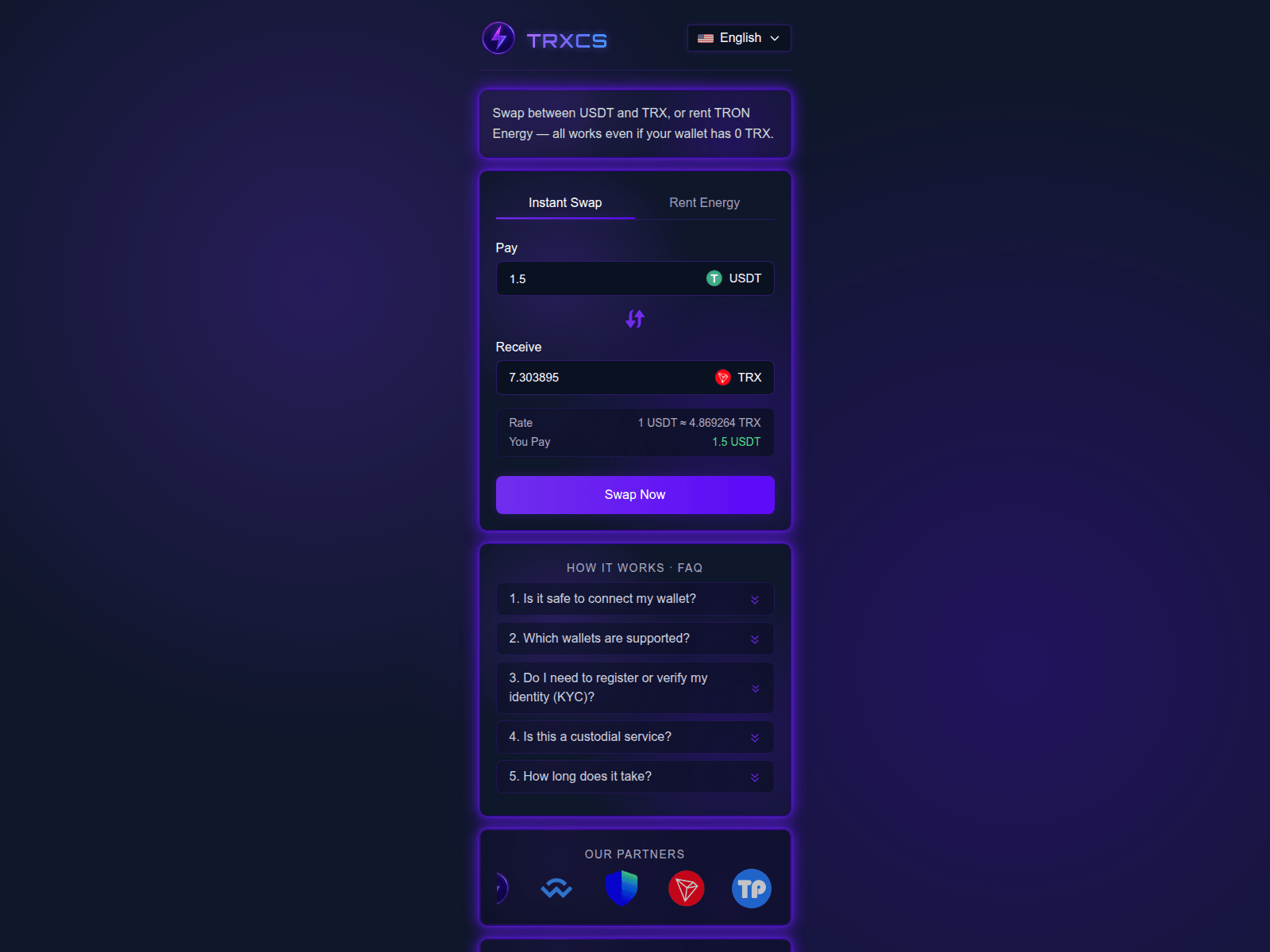 Screenshot of swap.trxcs.org