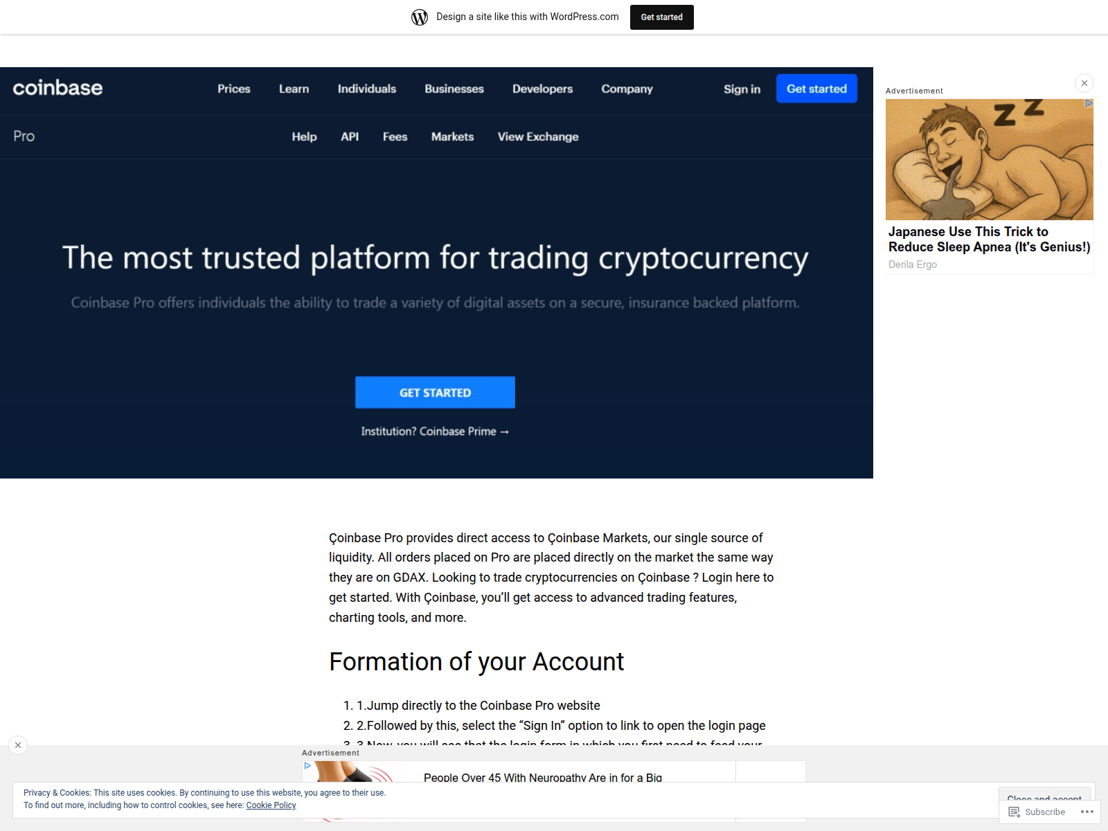 Forensic screenshot of coinhbesprologeein.wordpress.com