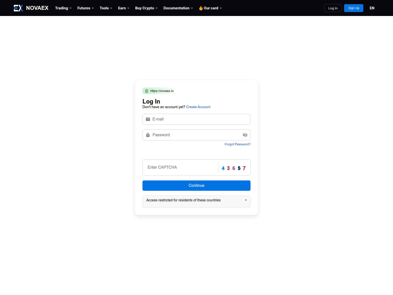 Screenshot of novaex.io