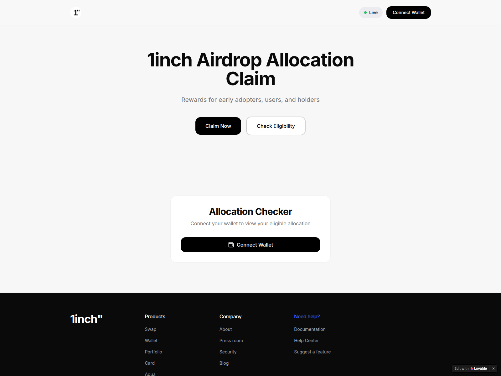 Forensic screenshot of inch-airdrop-quest.lovable.app