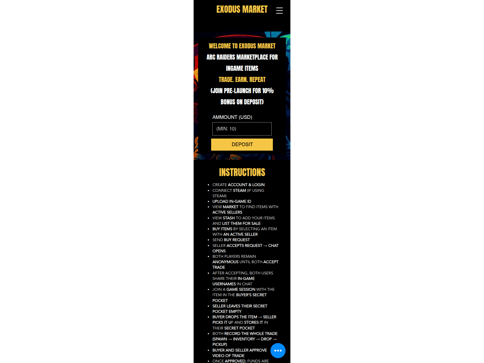Screenshot of exodus.market