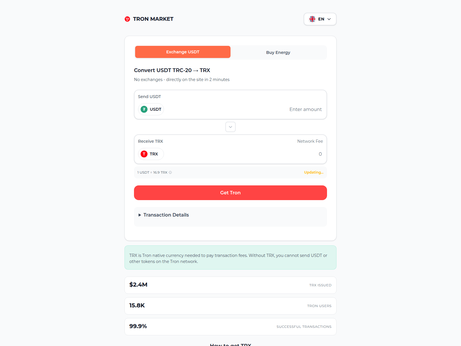 Screenshot of tronmarket.pro