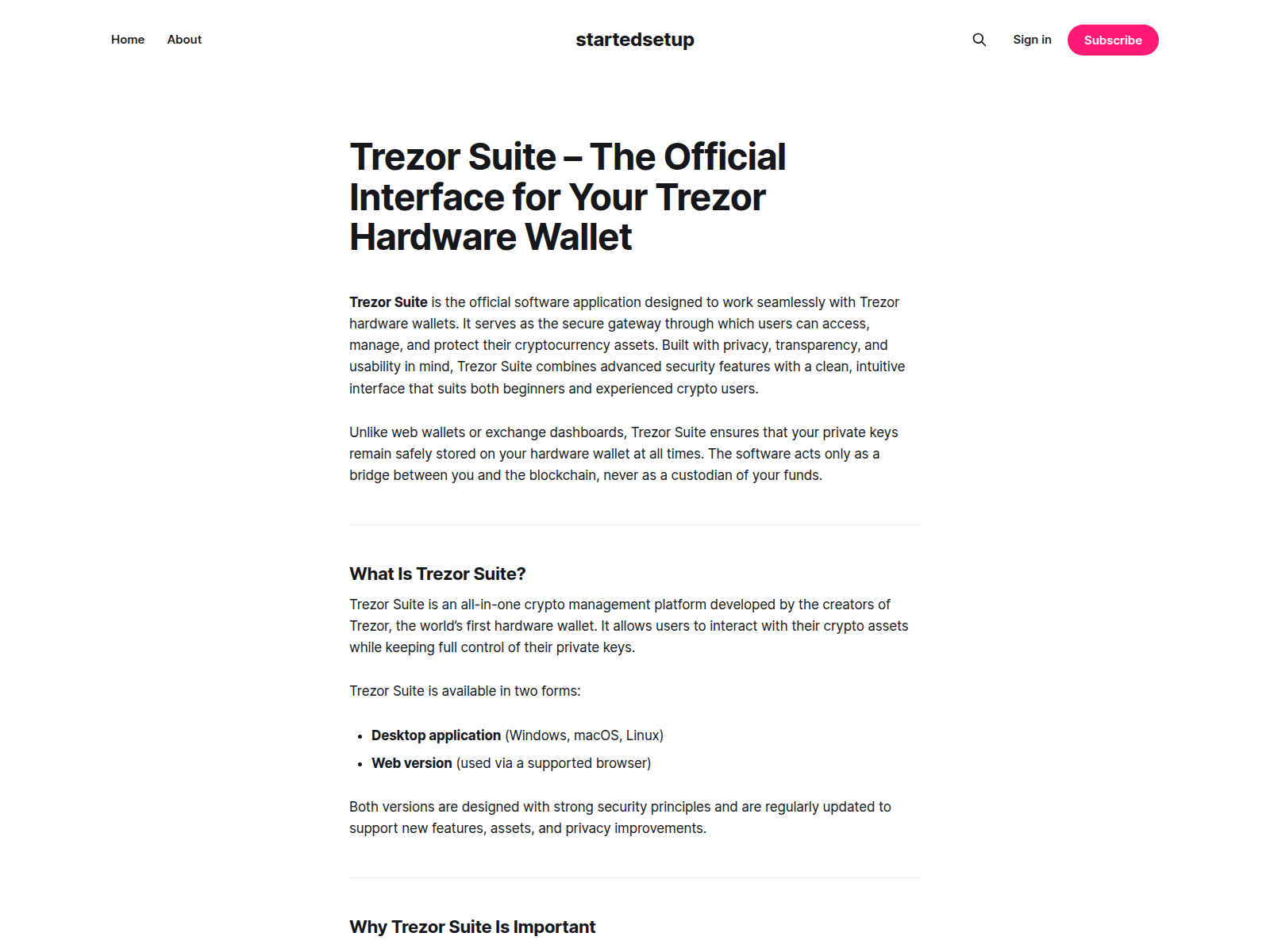 Screenshot of startedsetup.ghost.io/suite-en