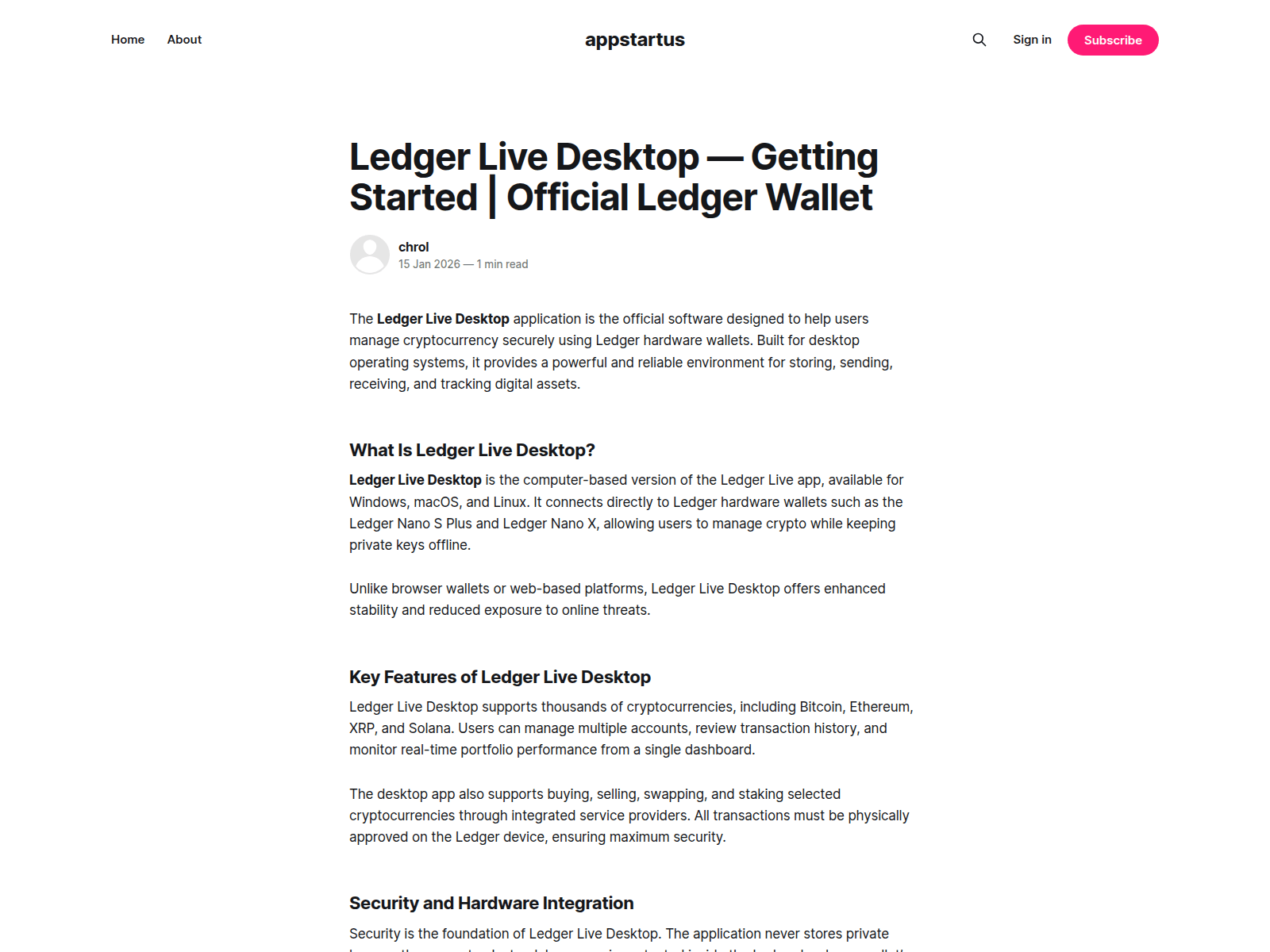 Screenshot of appstartus.ghost.io/desktop