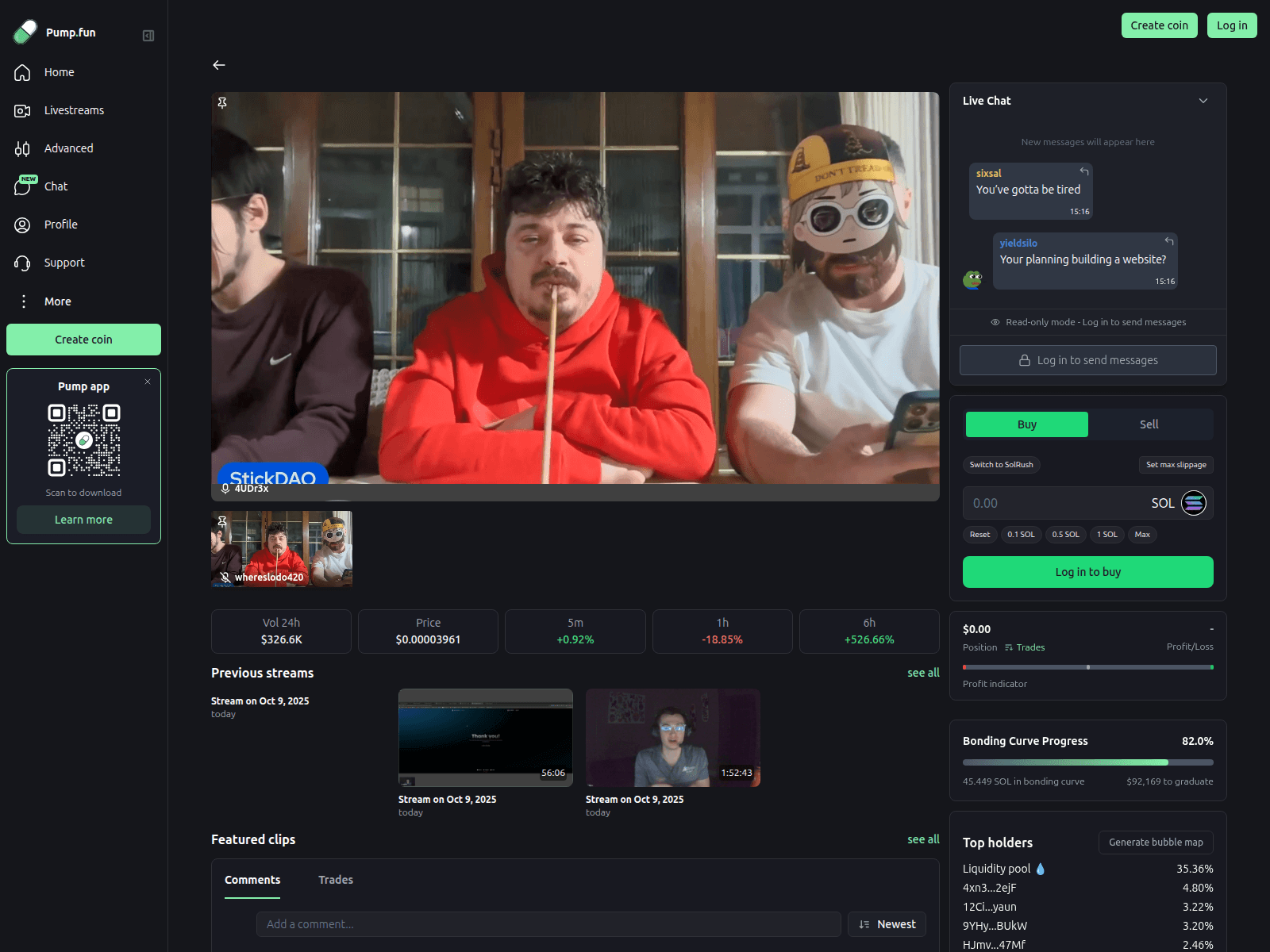 Screenshot of stream-pump.fun