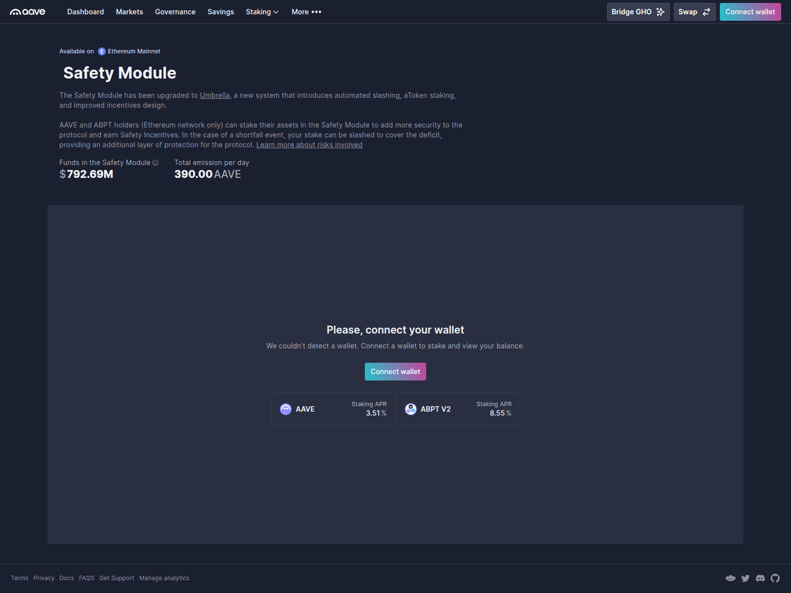 Screenshot of mainnet-aave.com