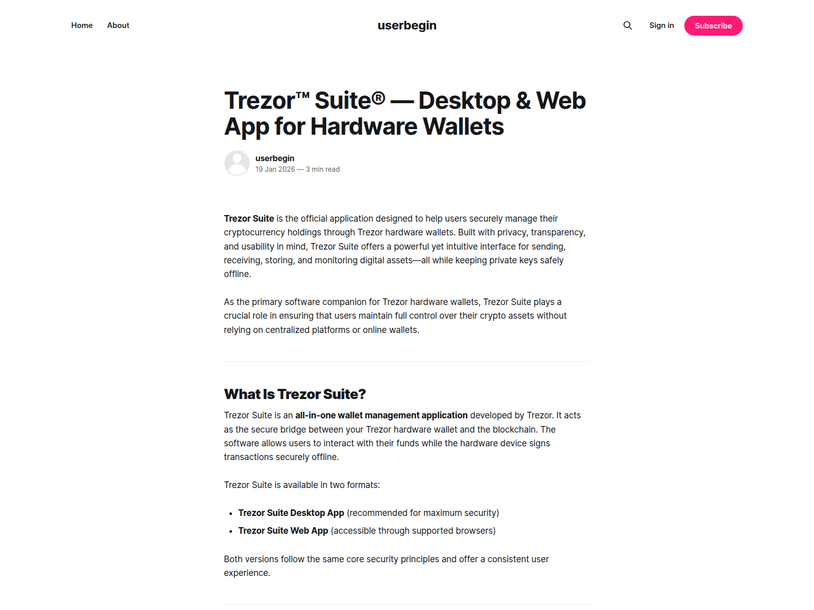 Screenshot of userbegin.ghost.io/suite-desktop