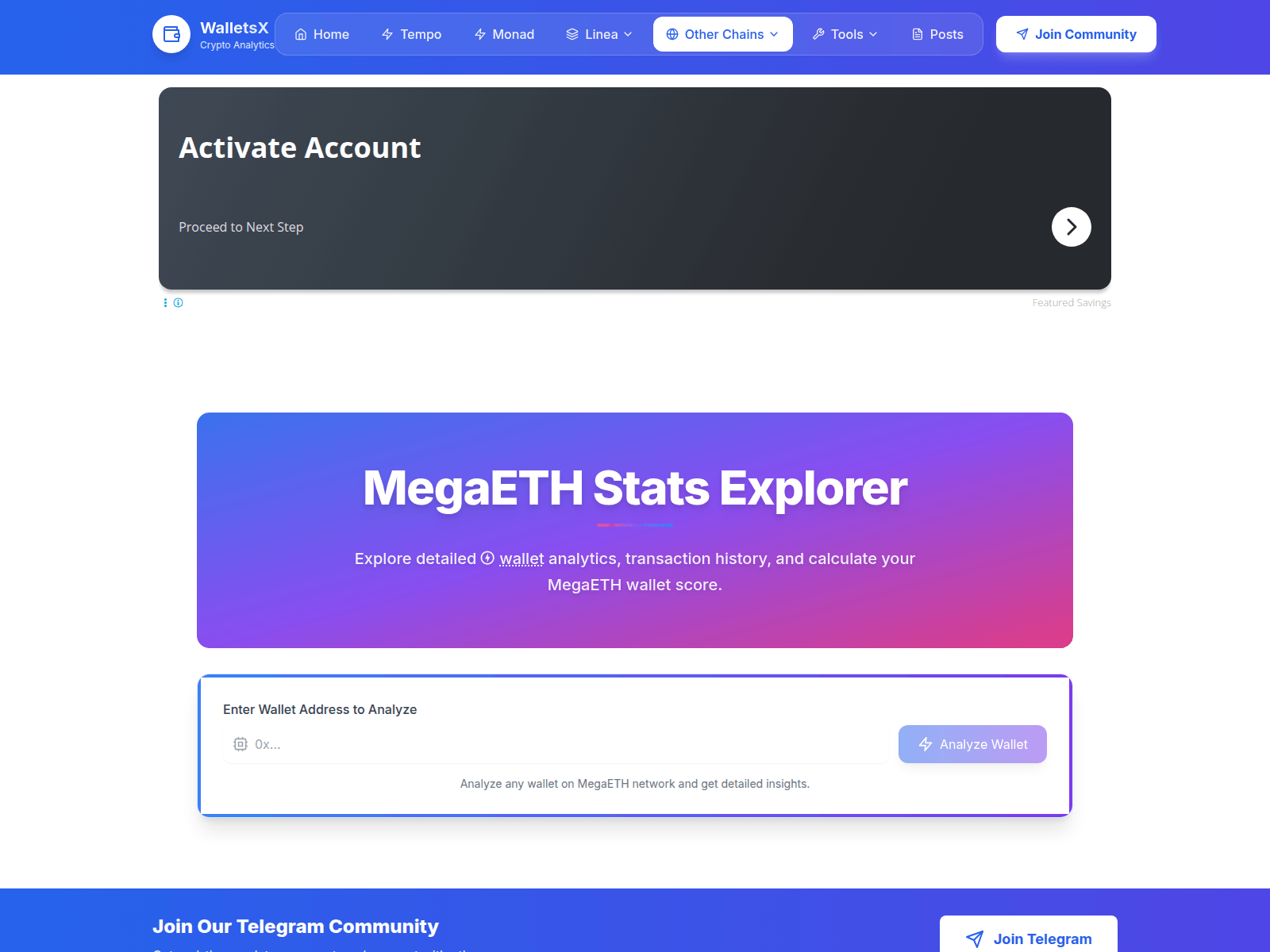 Screenshot of cryptowalletsx.com/megaeth