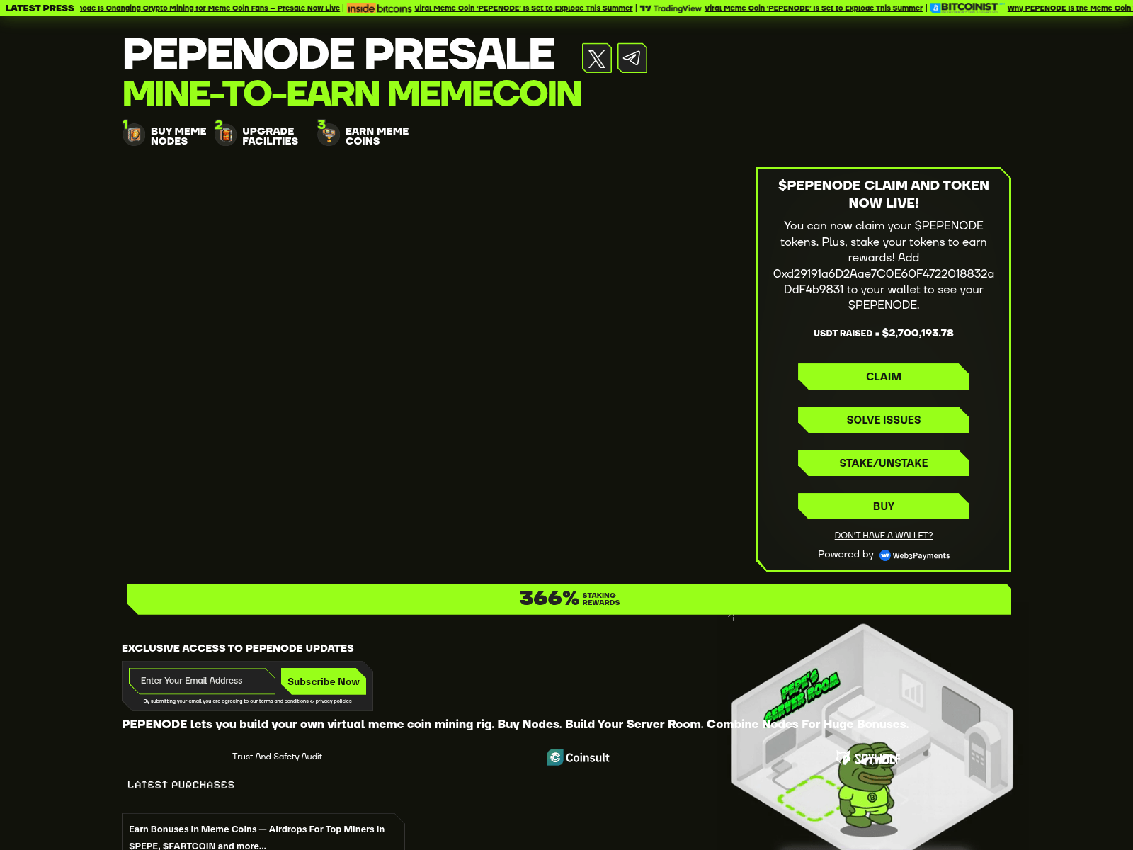 Screenshot of pepenode-claim.xyz