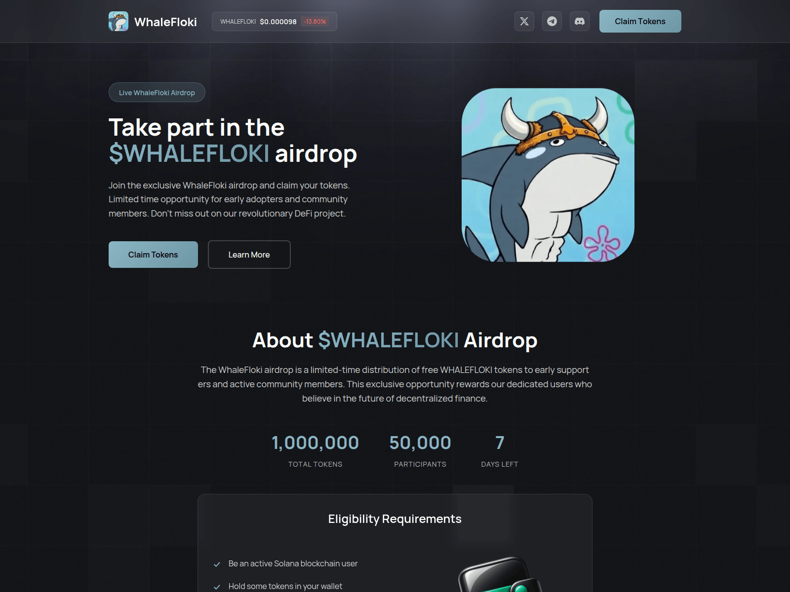 Screenshot of register-whalefloki.fun