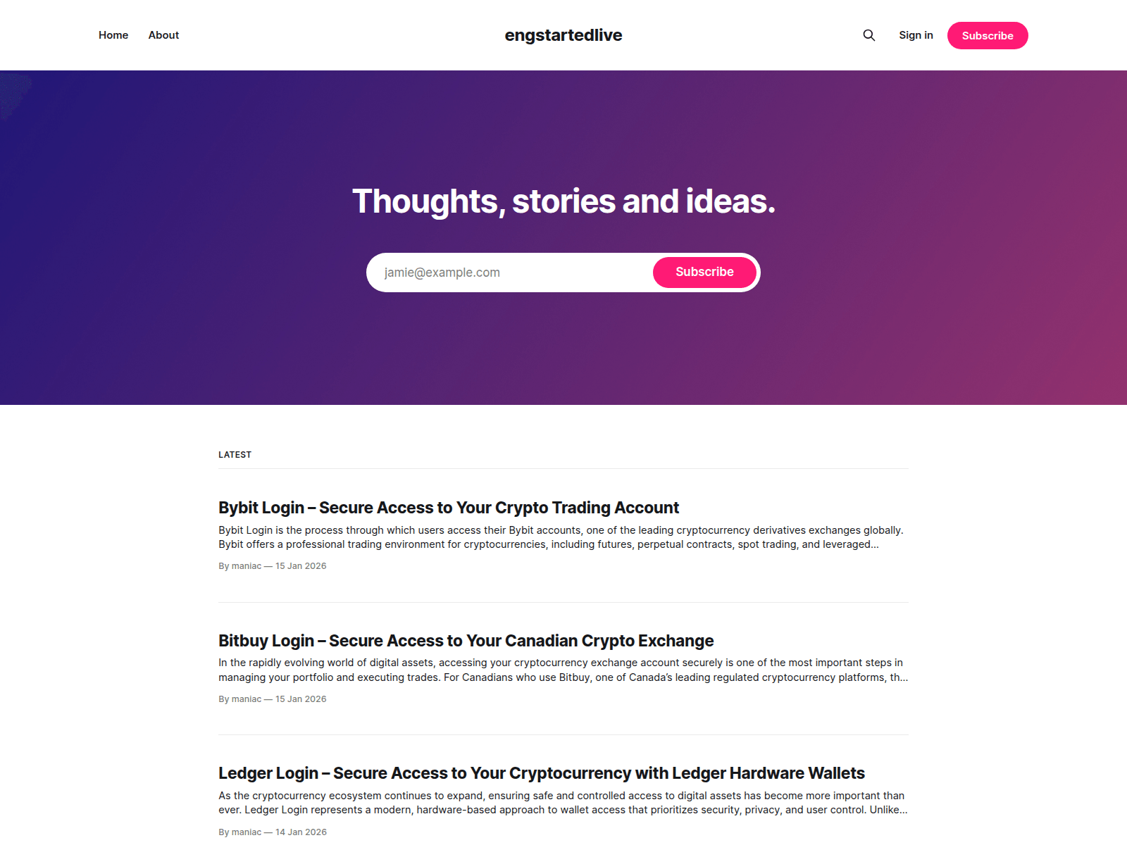 Forensic screenshot of engstart-live.ghost.io