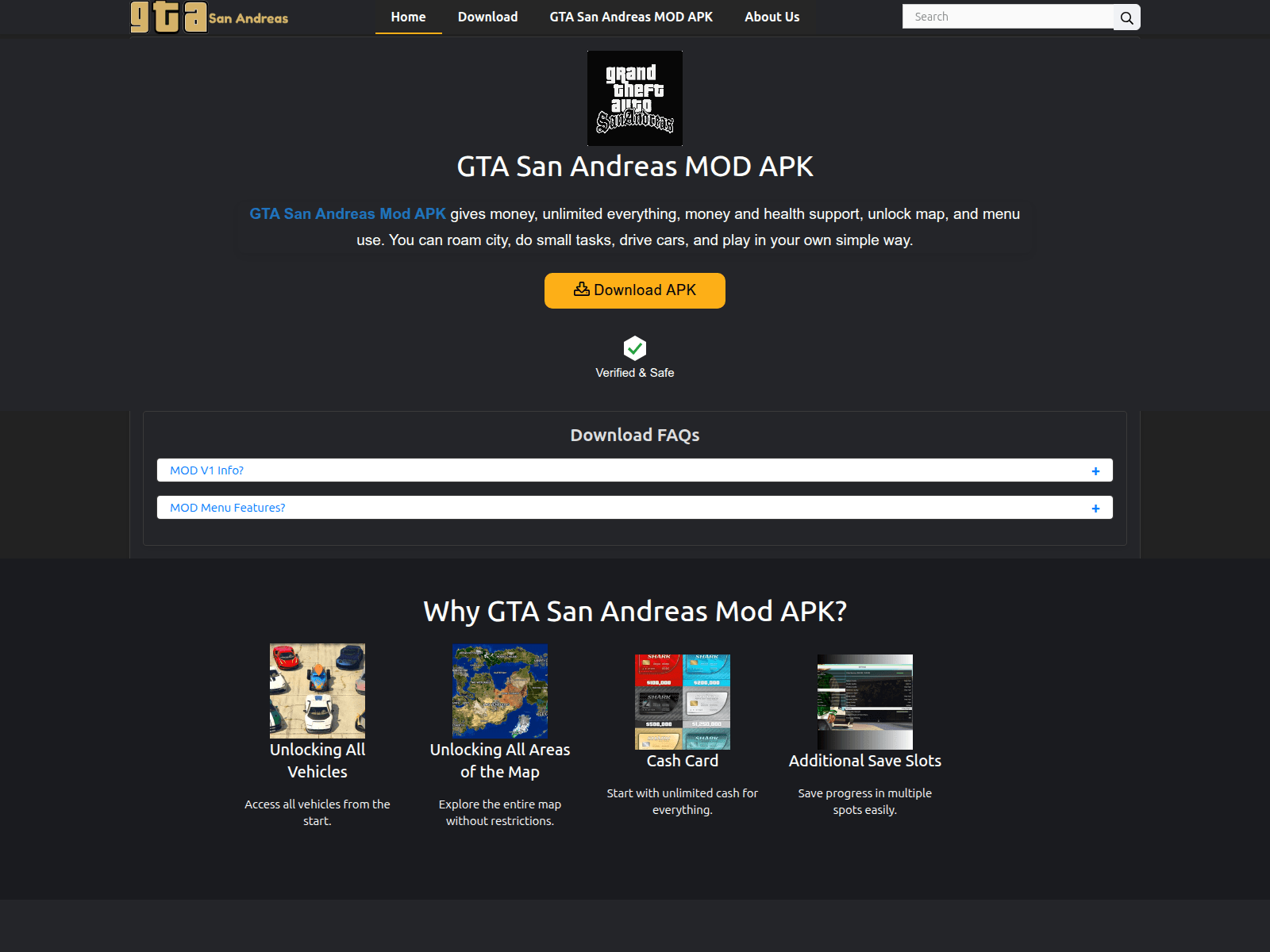 Screenshot of gtasanandreasmodsapk.com