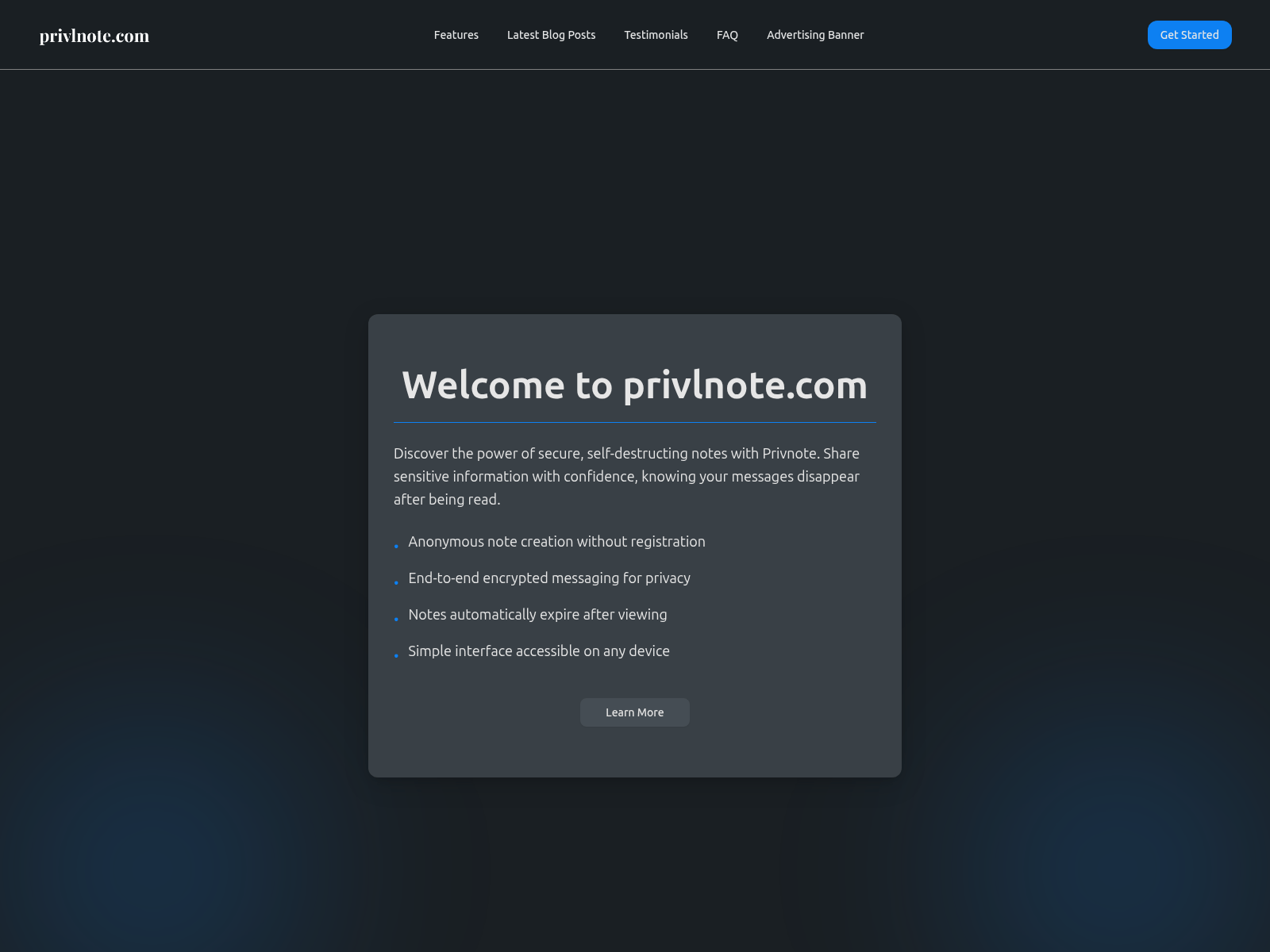 Screenshot of privlnote.com