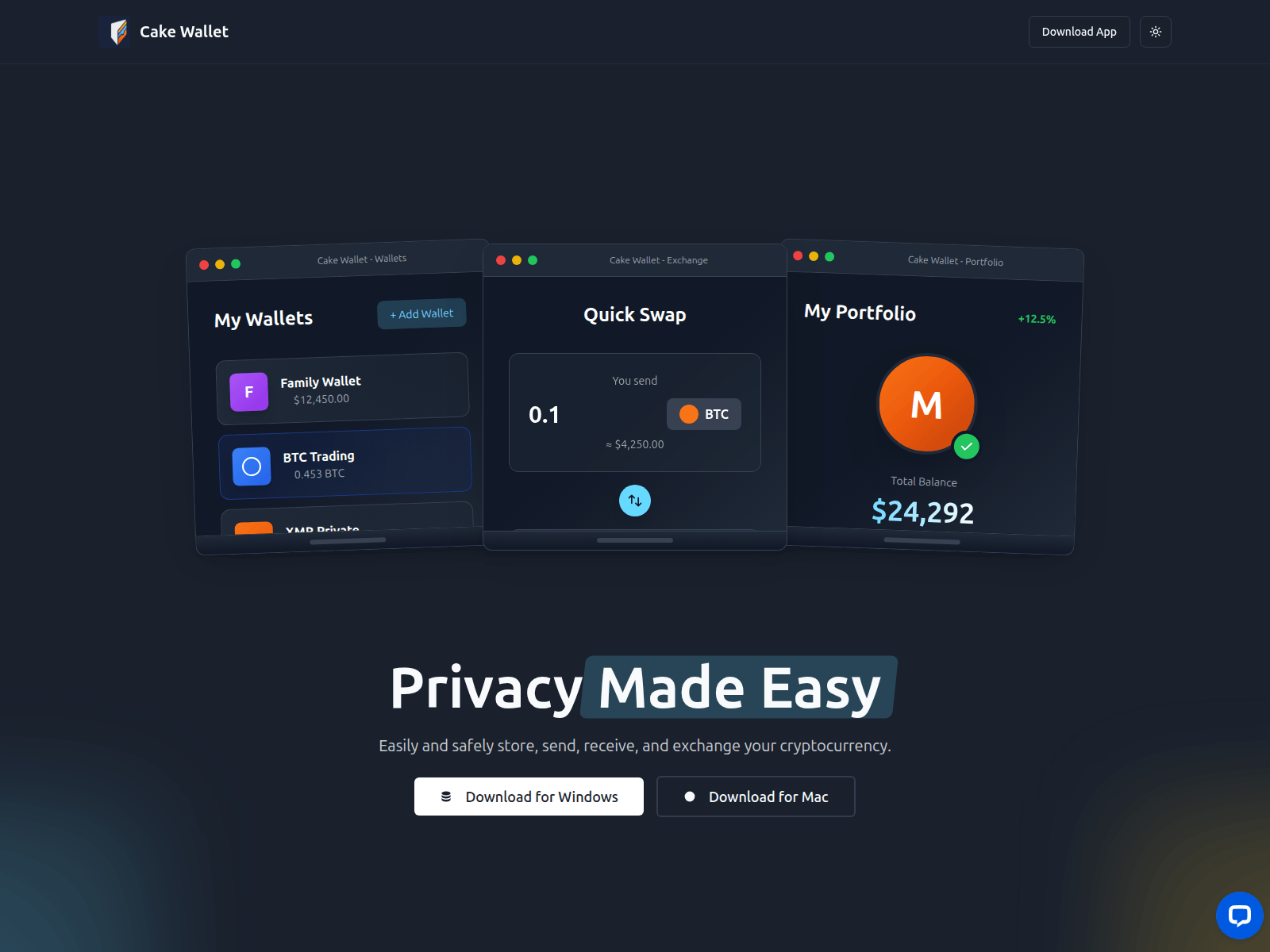 Screenshot of cakewalletdesktop.live