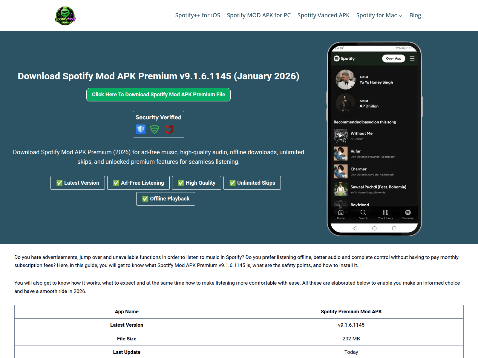 Screenshot of spotifymodsapks.com