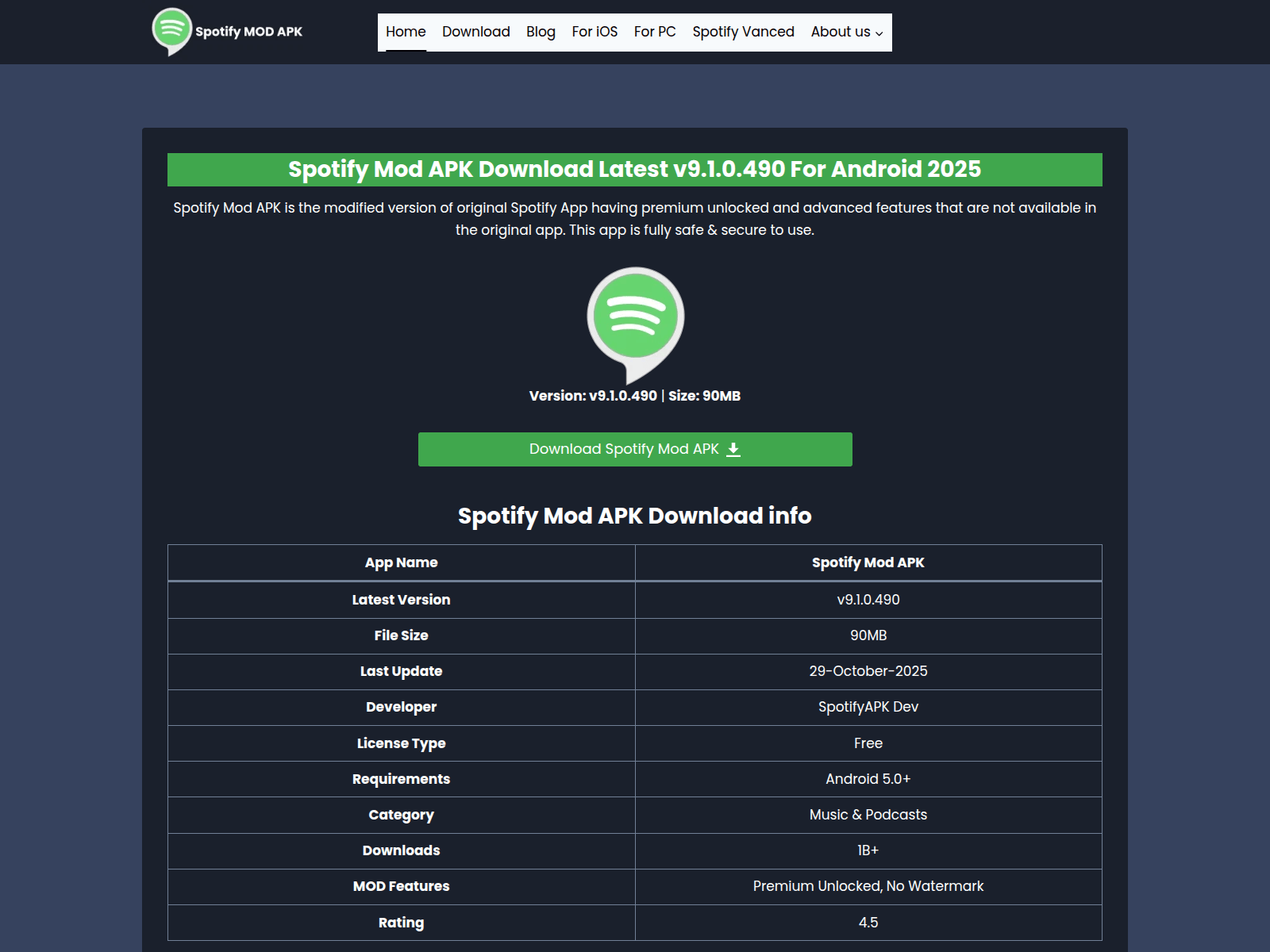 Screenshot of spotifymodapk.io