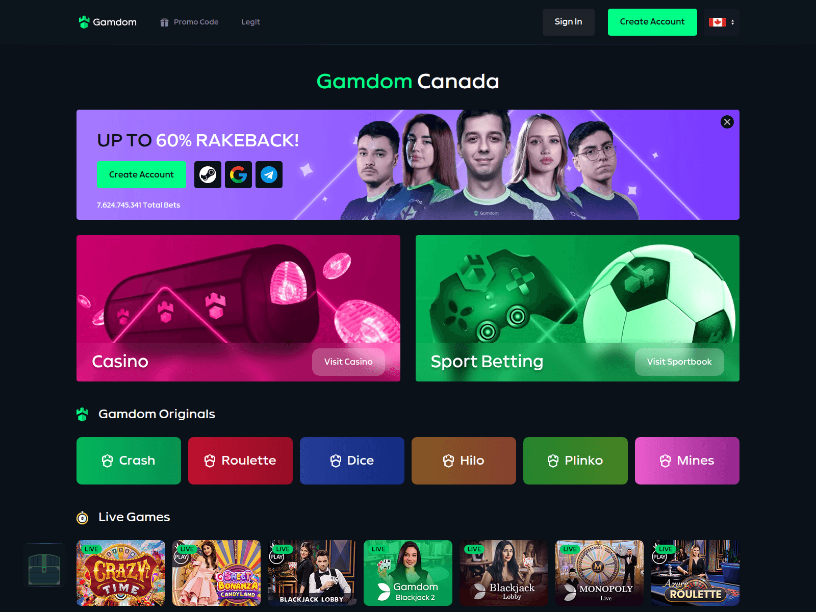 Screenshot of gamdom-canada.ca