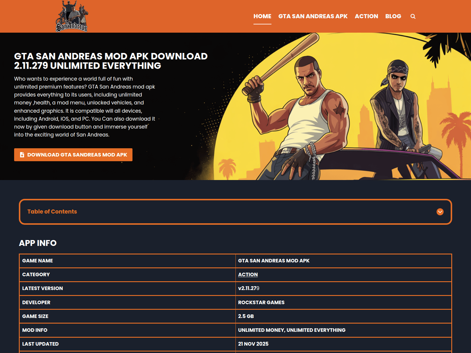 Screenshot of gtasanandreasmodi.com