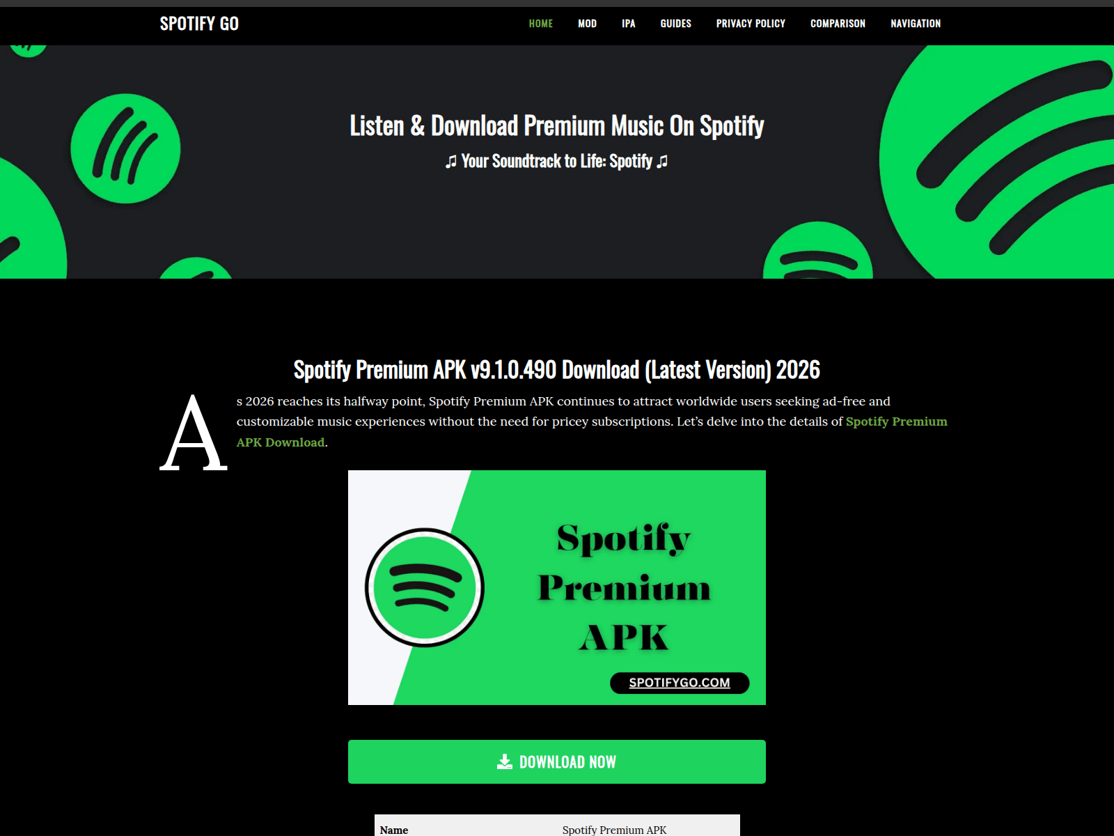 Screenshot of spotifygo.com