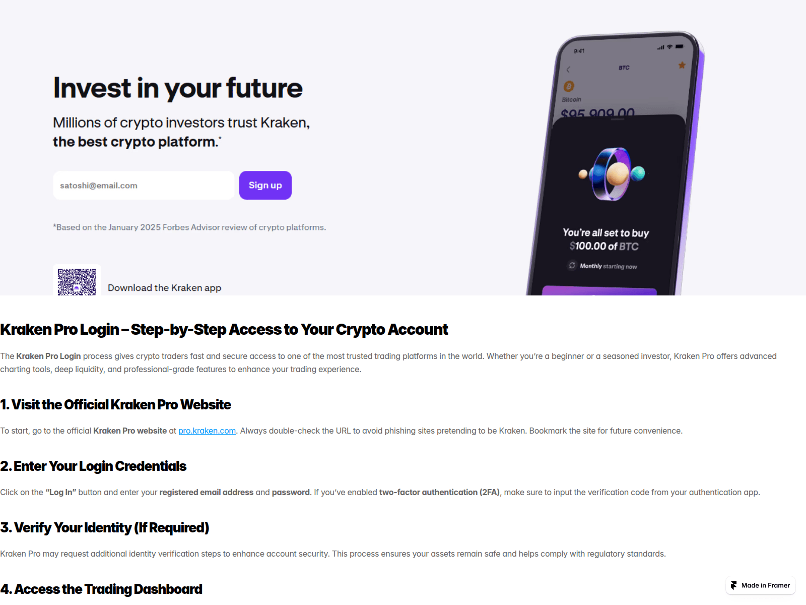 Screenshot of pro-kraken-login-enus.framer.media