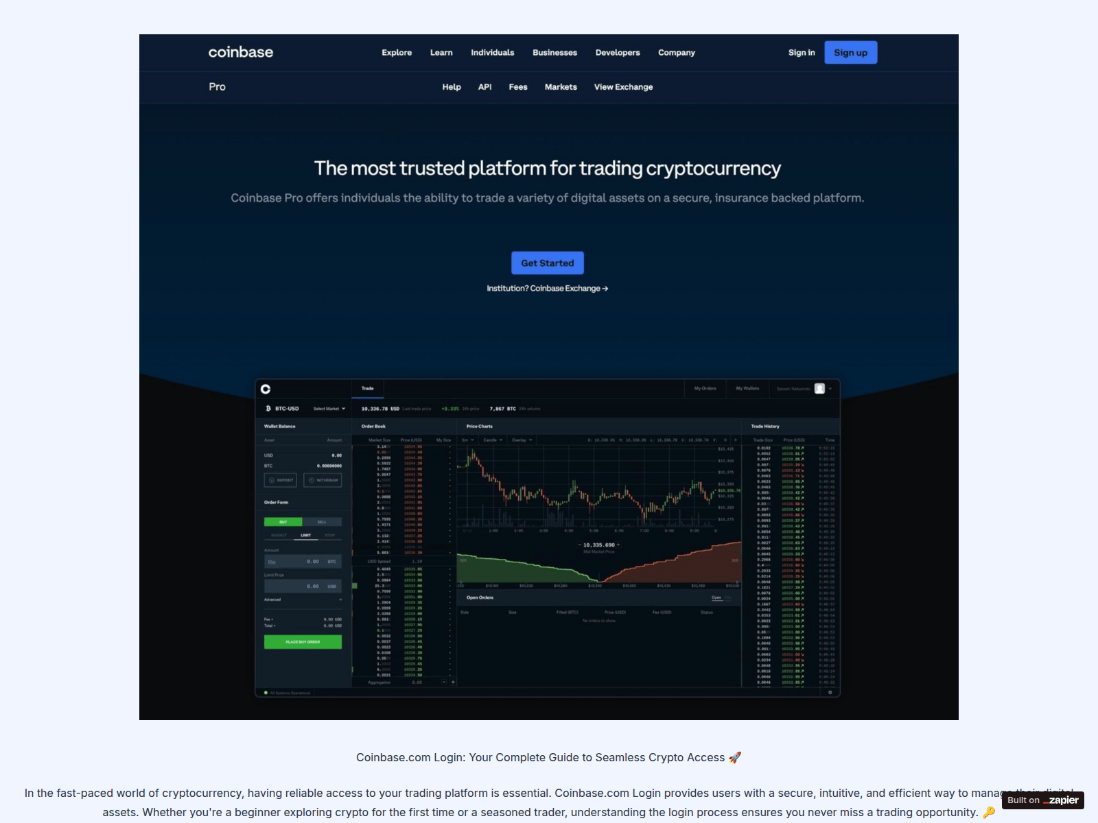 Screenshot of welcome-coinbase-cdns.zapier.app