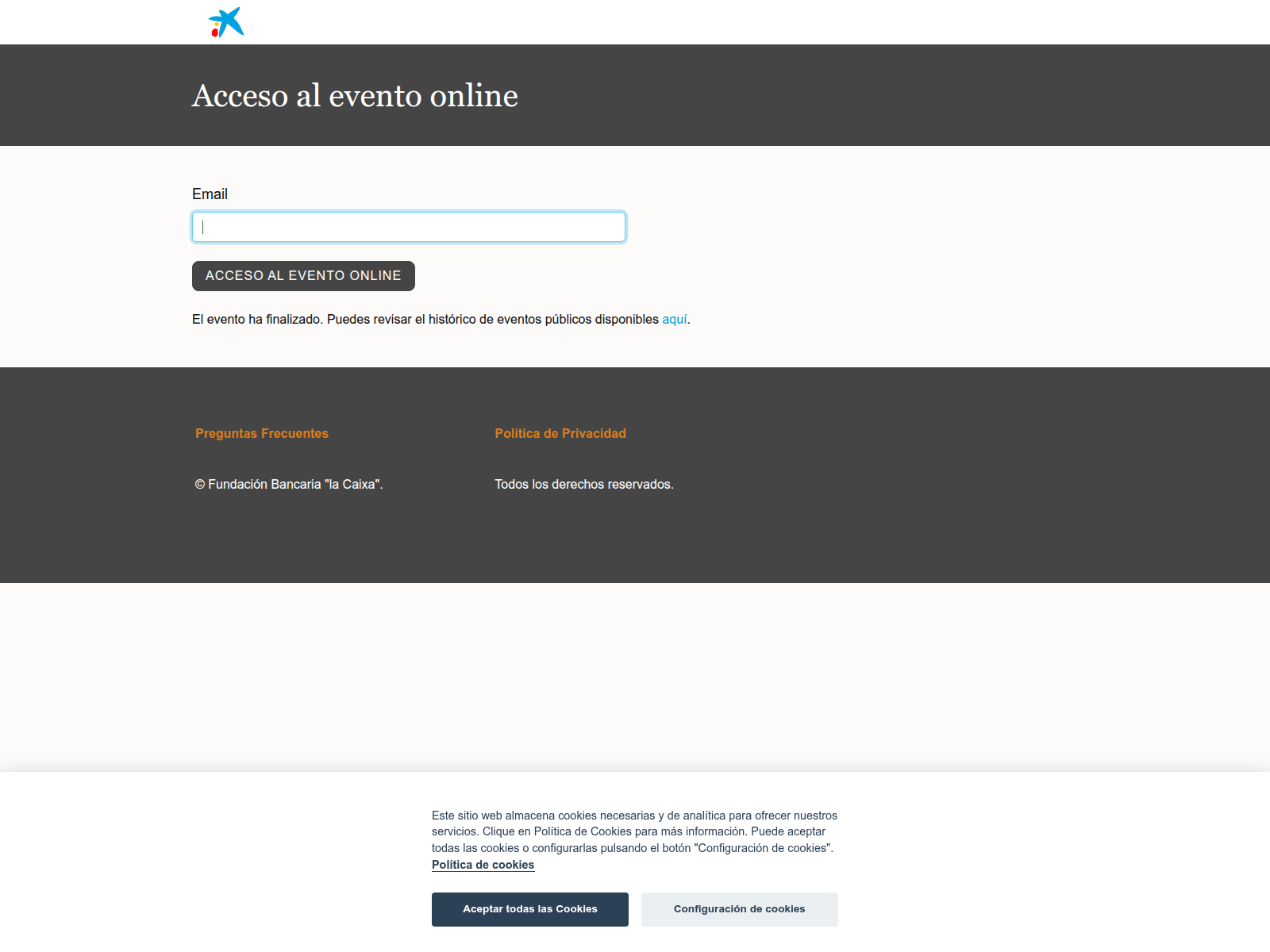 Screenshot of convocatoriassocialesmadrid2026.fundacionlacaixa.agoraevents.live