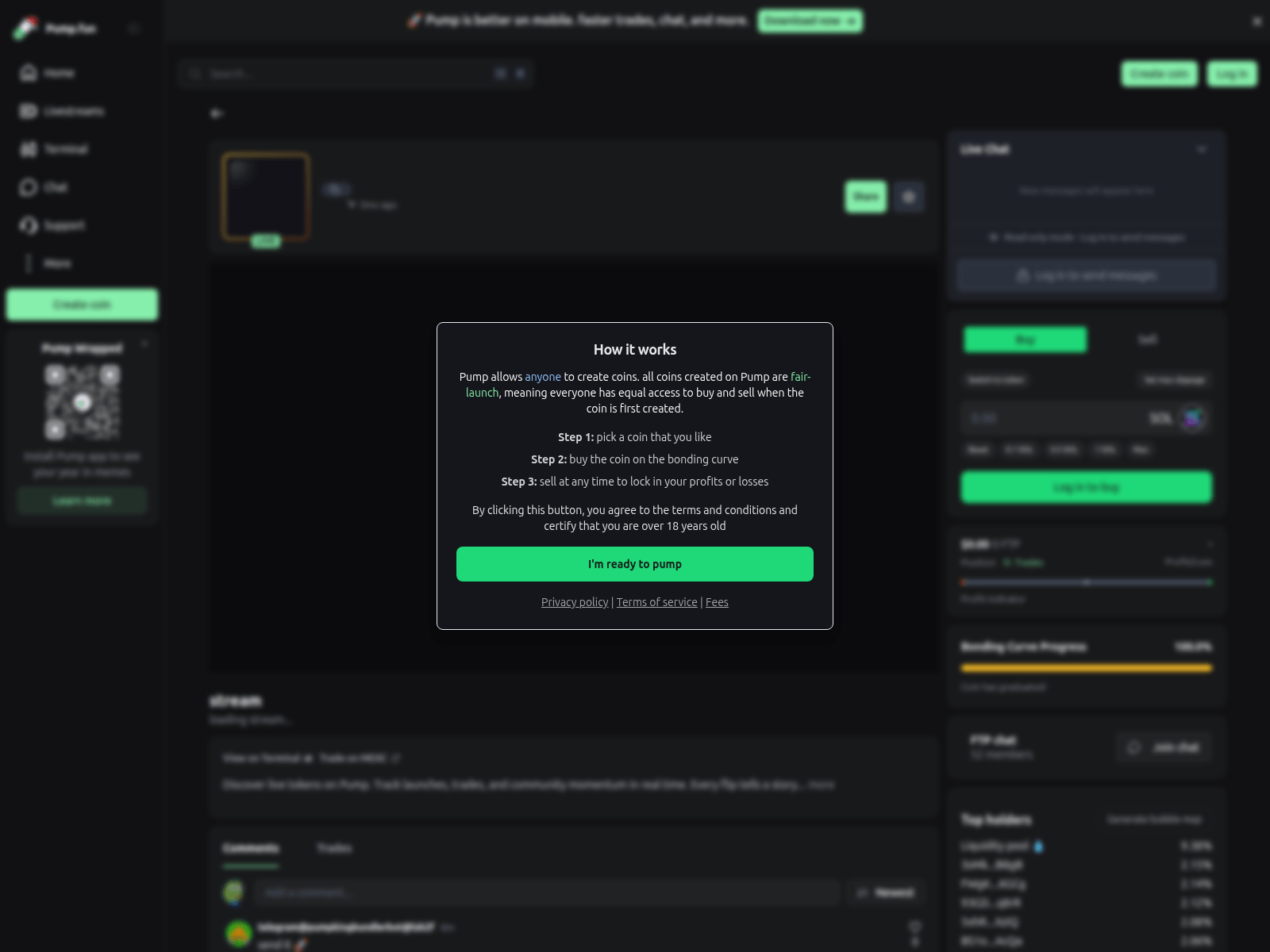 Screenshot of qunp.fun/hepvyunjsoiua8rawzvmjgz5tlp9vmq61igqh2u7pump