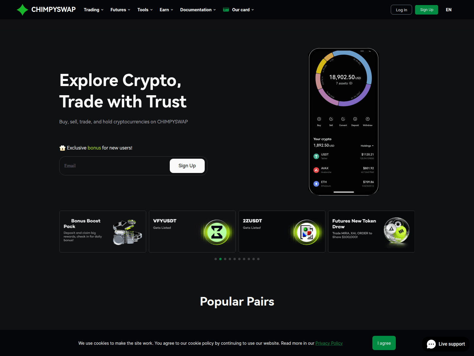 Screenshot of chimpyswap.com