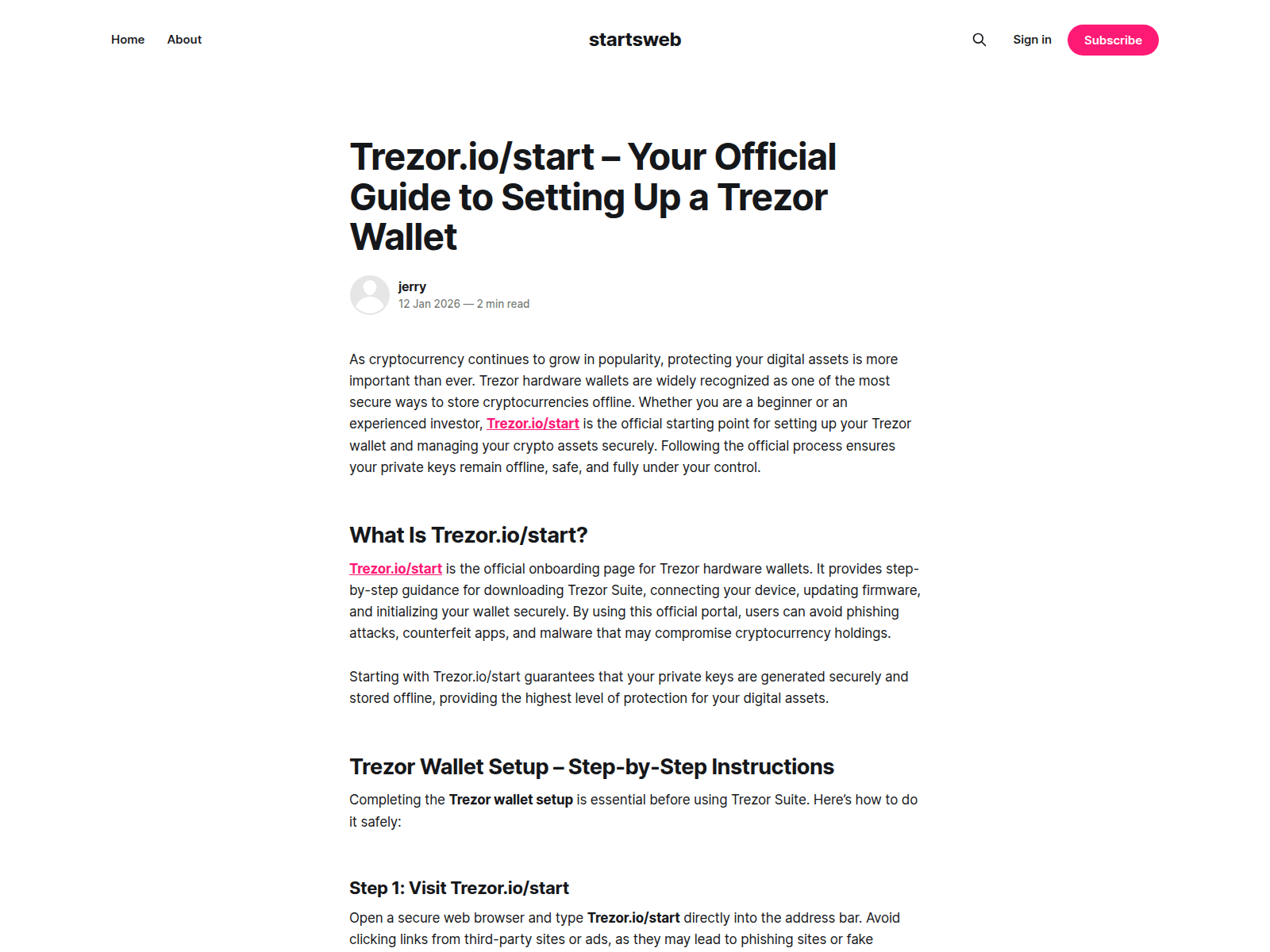 Screenshot of officalstart.ghost.io/web