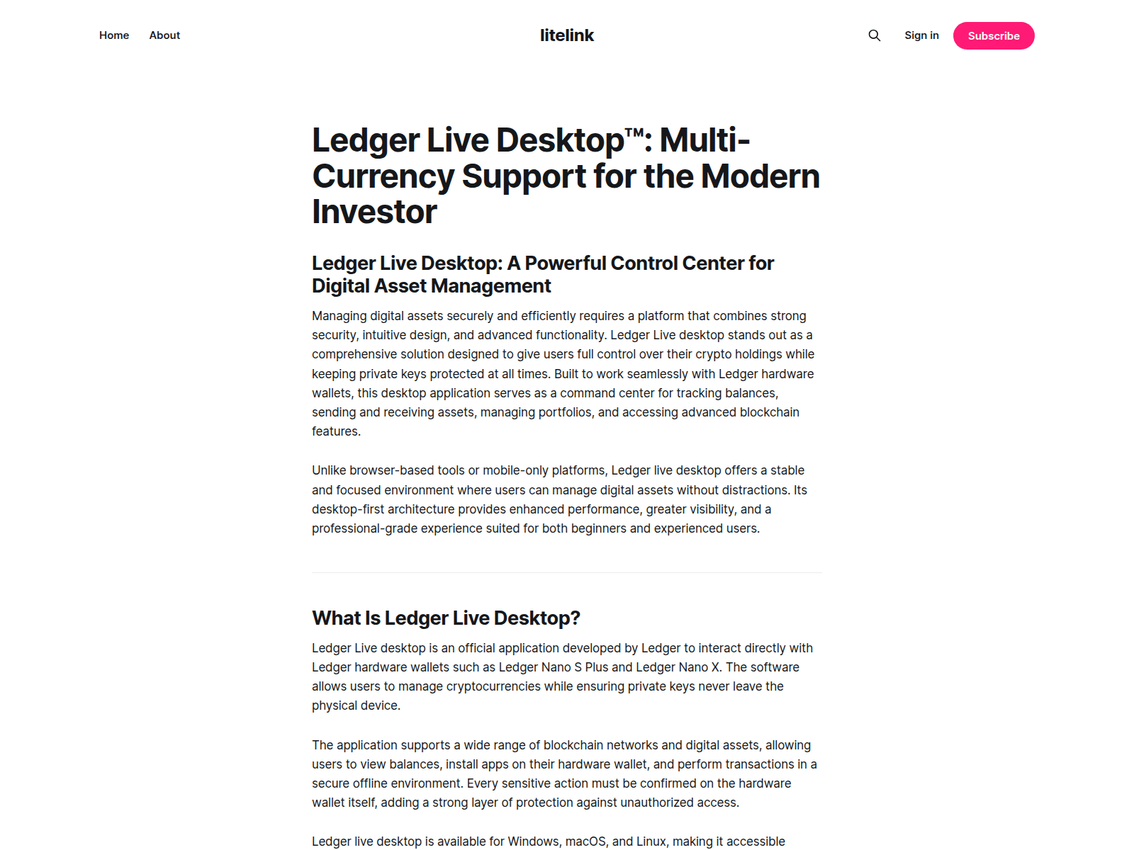 Screenshot of litelink.ghost.io/trezor-suiteapps
