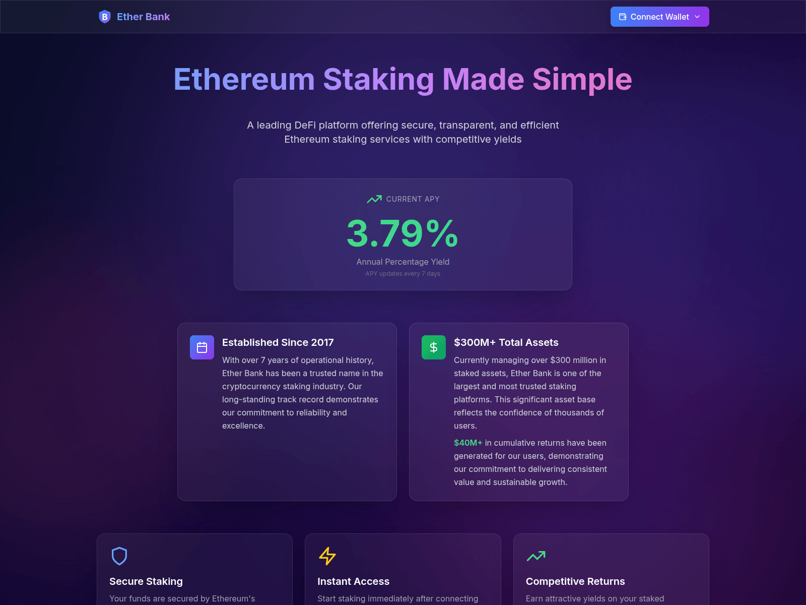 Screenshot of etherbank.net